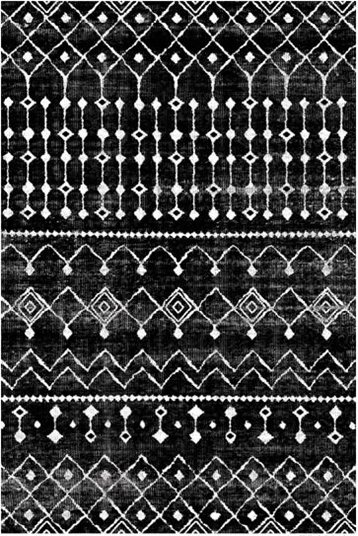 Çam Halı Gloria TD86201 Siyah İskandinav Tarzı Dokuma Saçaklı Kilim