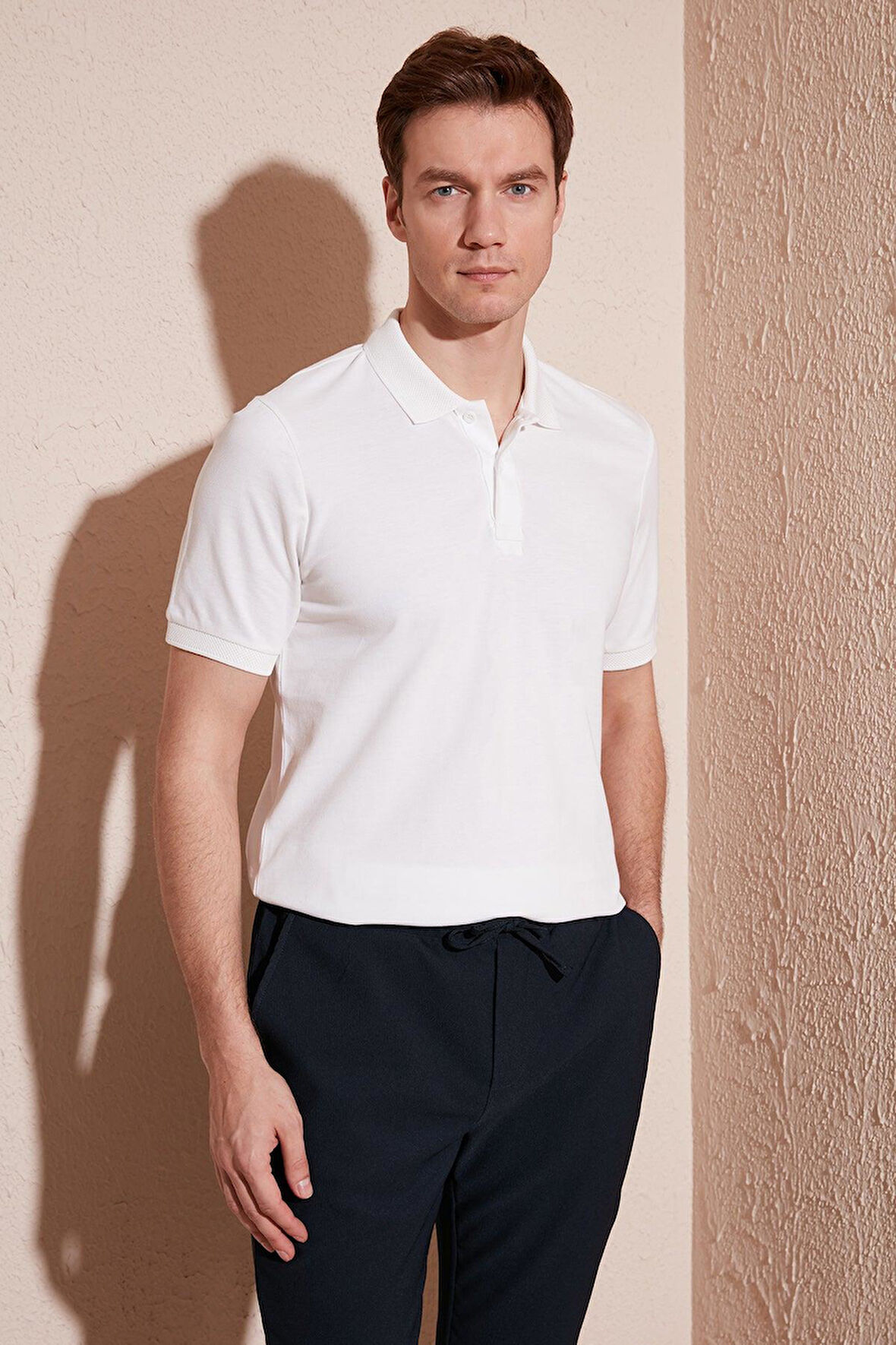 Erkek Slim Fit Serin Tutan Polo Yaka Düğmeli T-shirt -D7087