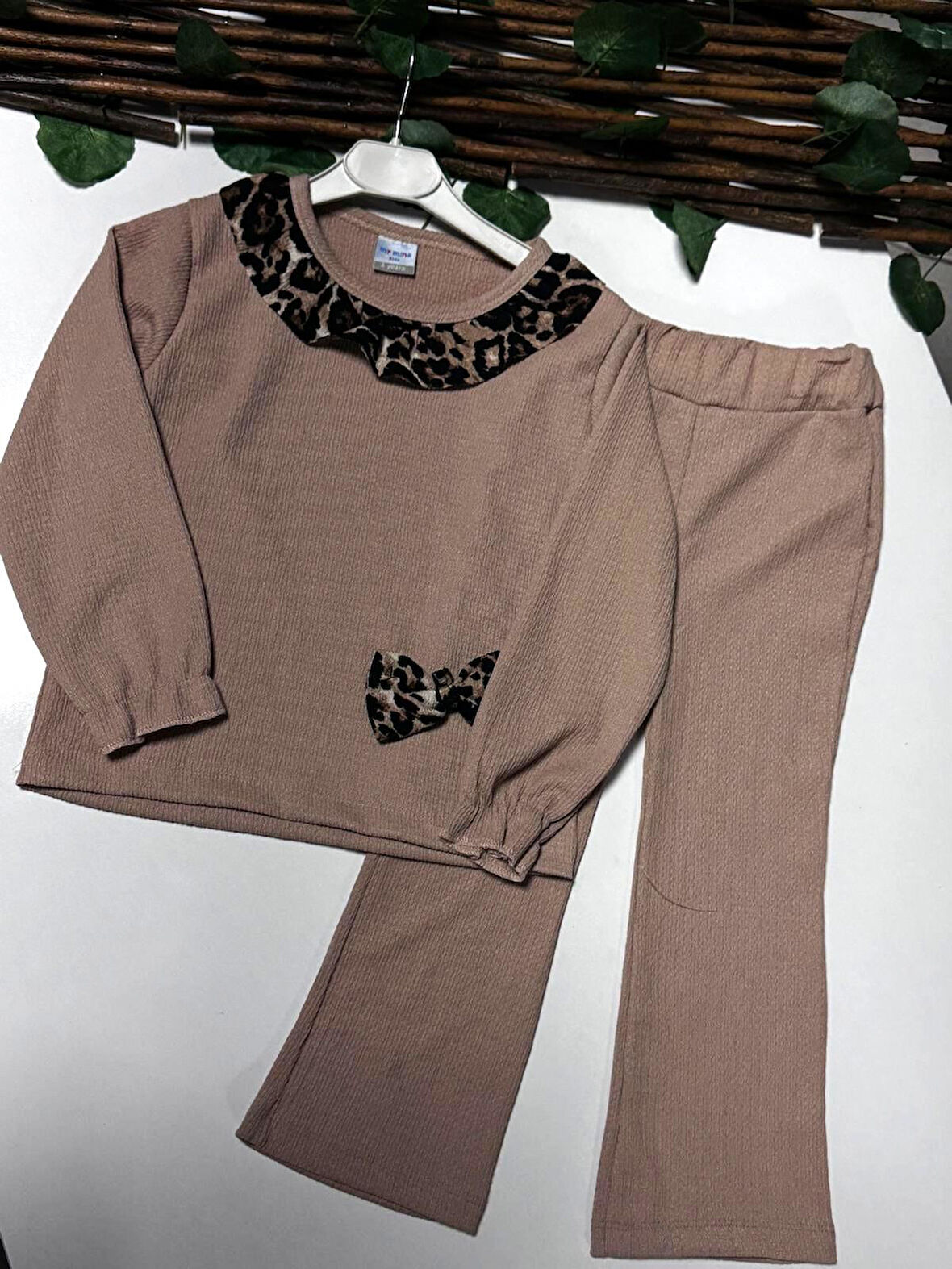 Leopar Yaka Kurdeleli Bürümcük İspanyol Paça İkili Takım