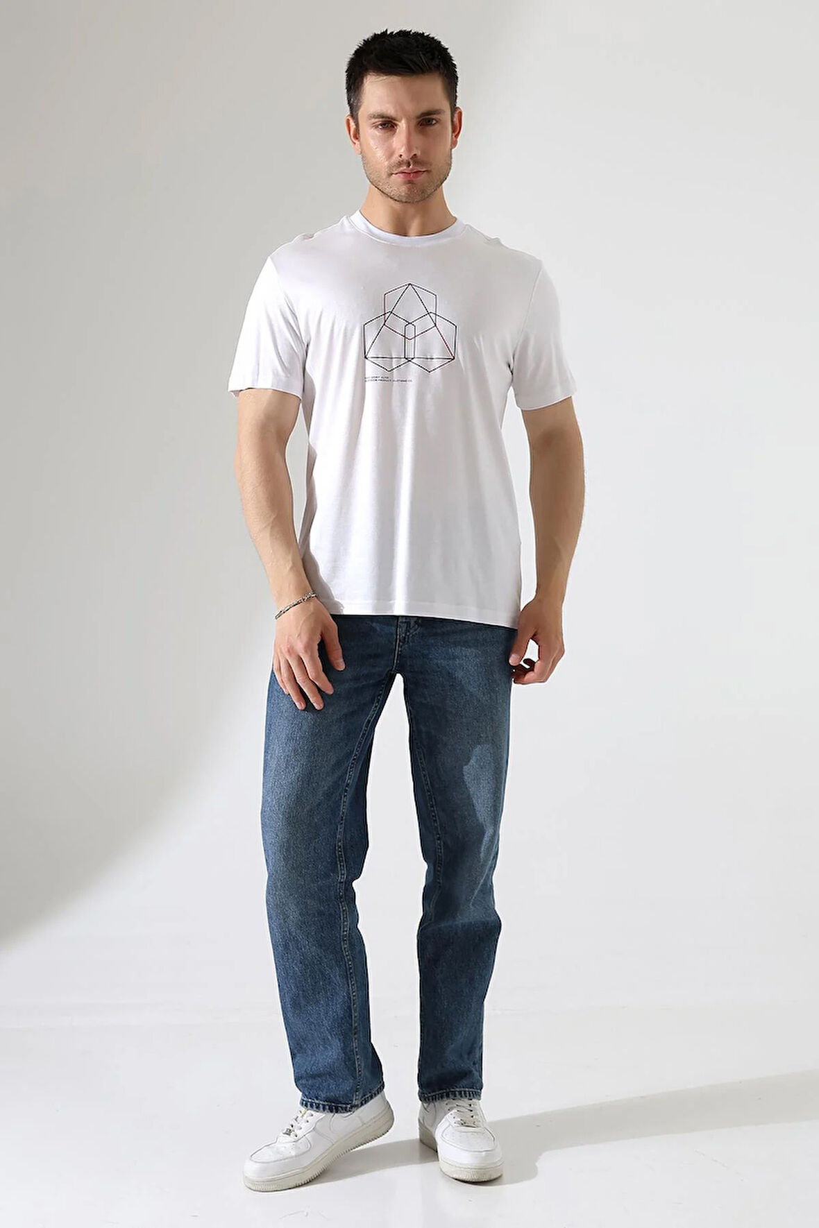 Bisiklet Yaka Kısa Kol, Baskılı T-shirt
