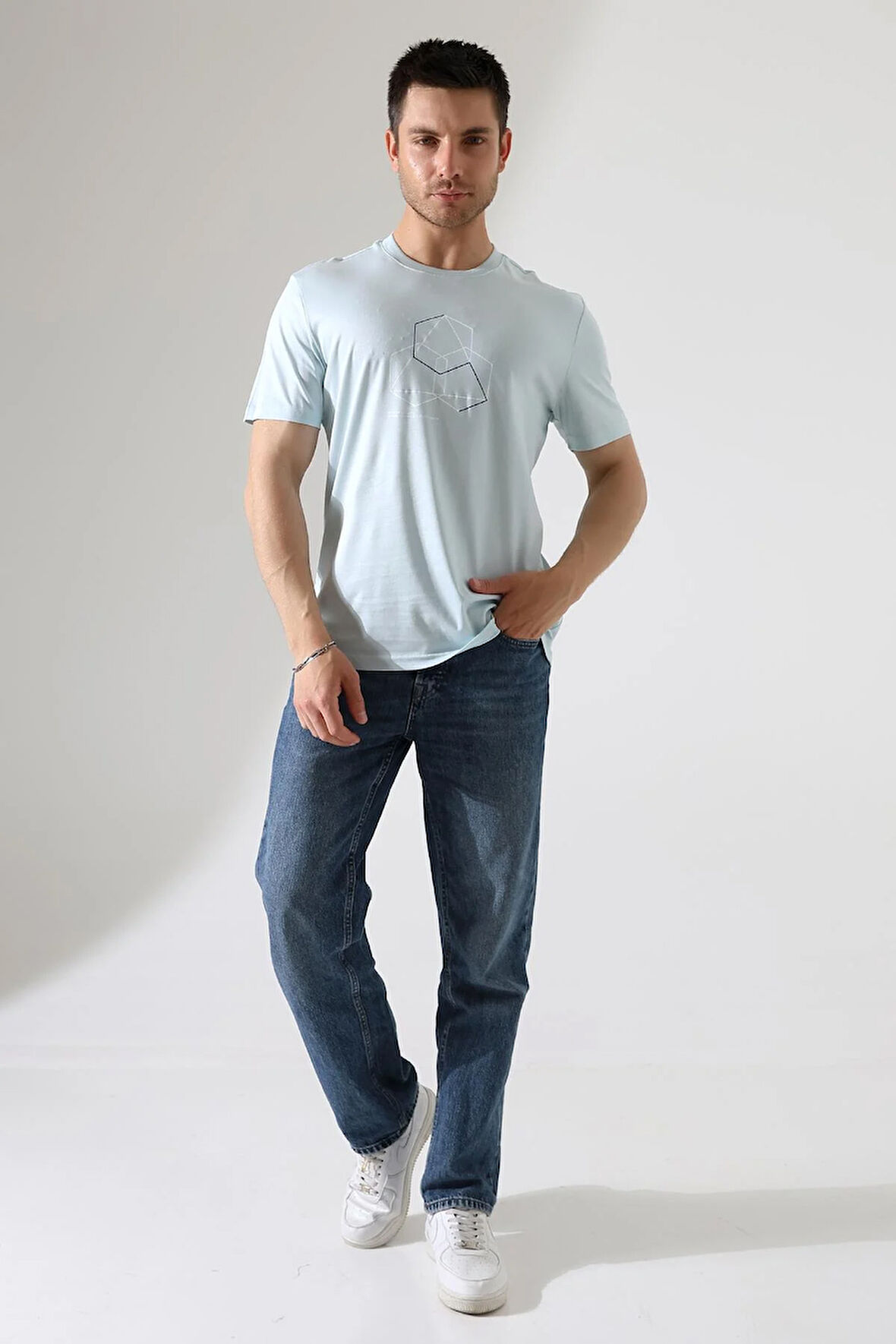 Bisiklet Yaka Kısa Kol, Baskılı T-shirt