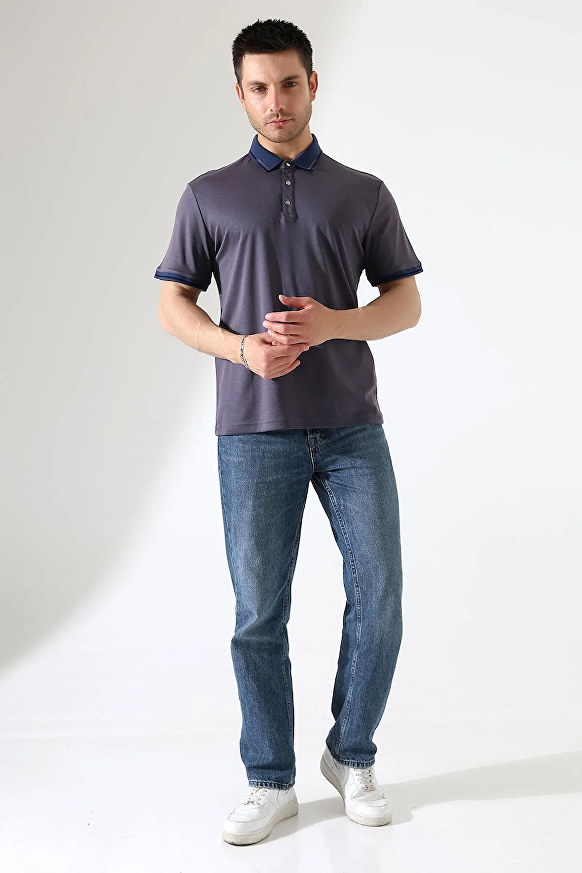 Erkek Çıt Çıt Detaylı Pamuklu Polo Yaka T-shirt