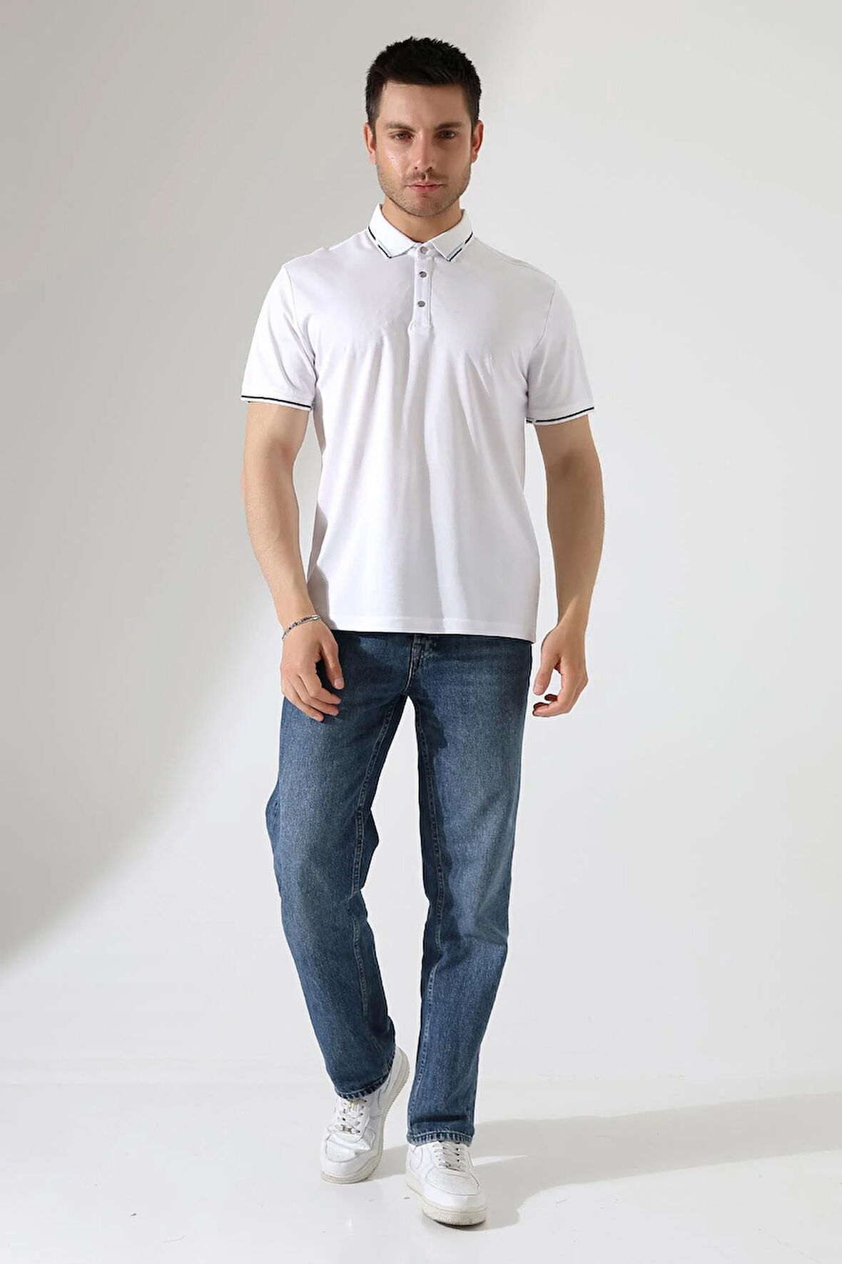 Erkek Çıt Çıt Detaylı Pamuklu Polo Yaka T-shirt