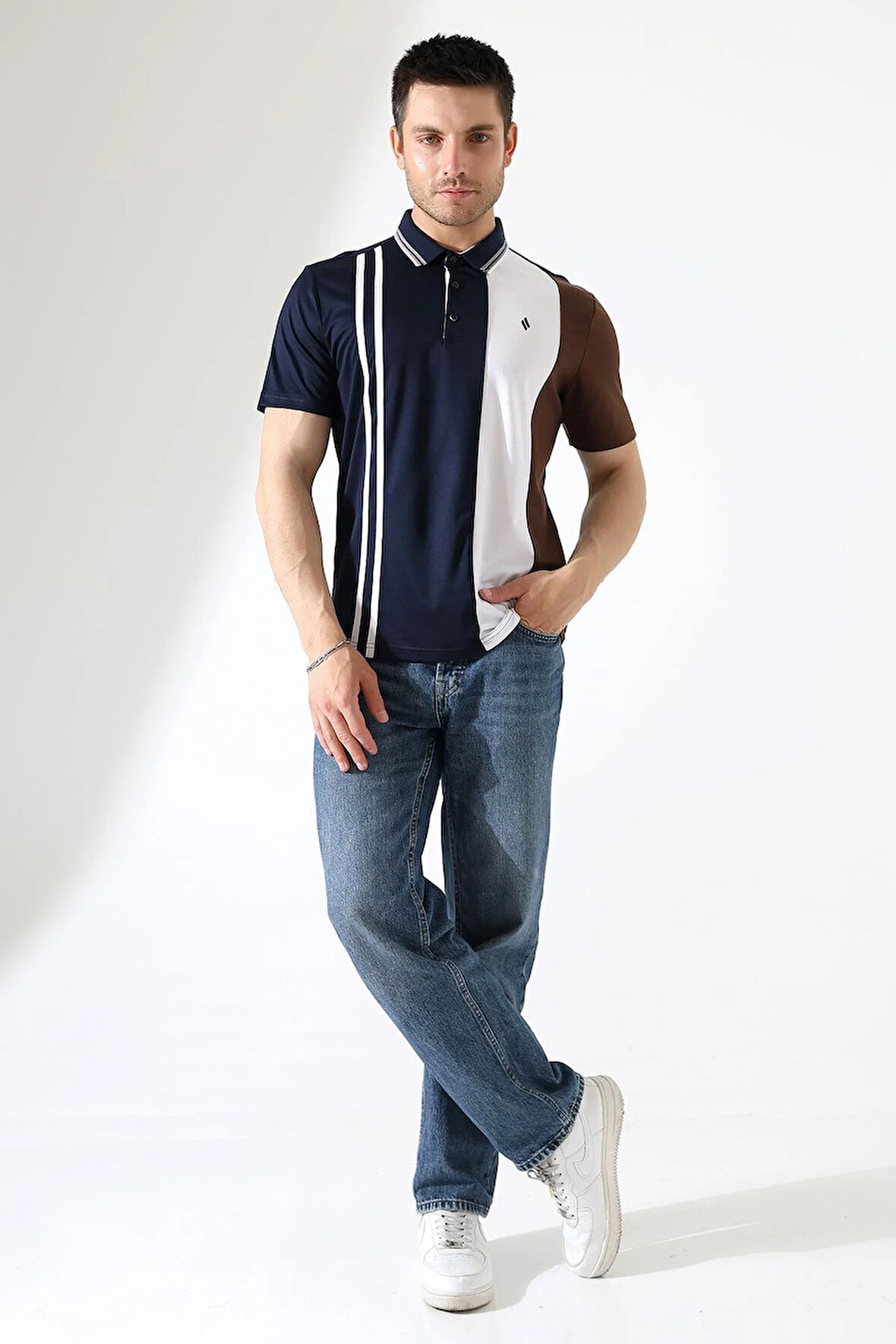 Erkek Çizgili Şerit Detaylı Pamuklu Polo Yaka T-shirt