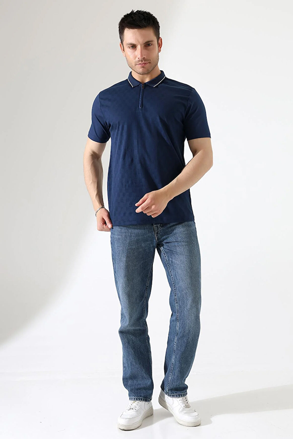 Erkek Polo Yaka Düz Renk Pamuklu Triko kısa kol T-shirt