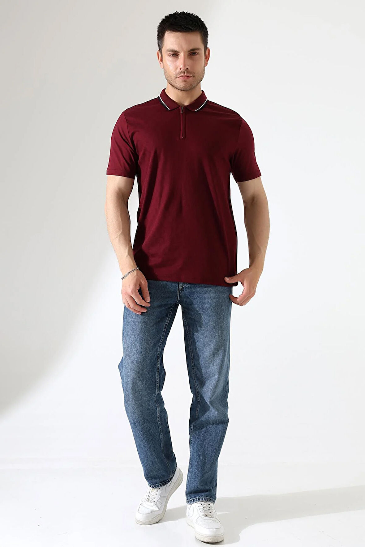 Erkek Polo Yaka Düz Renk Pamuklu Triko kısa kol T-shirt