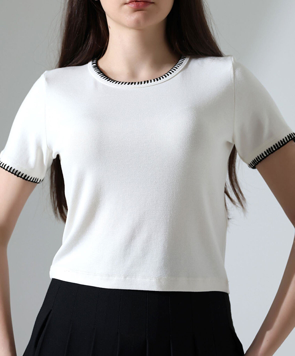 Kol Yaka El işi Çoban Dikiş detaylı Kadın Bluz T-shirt
