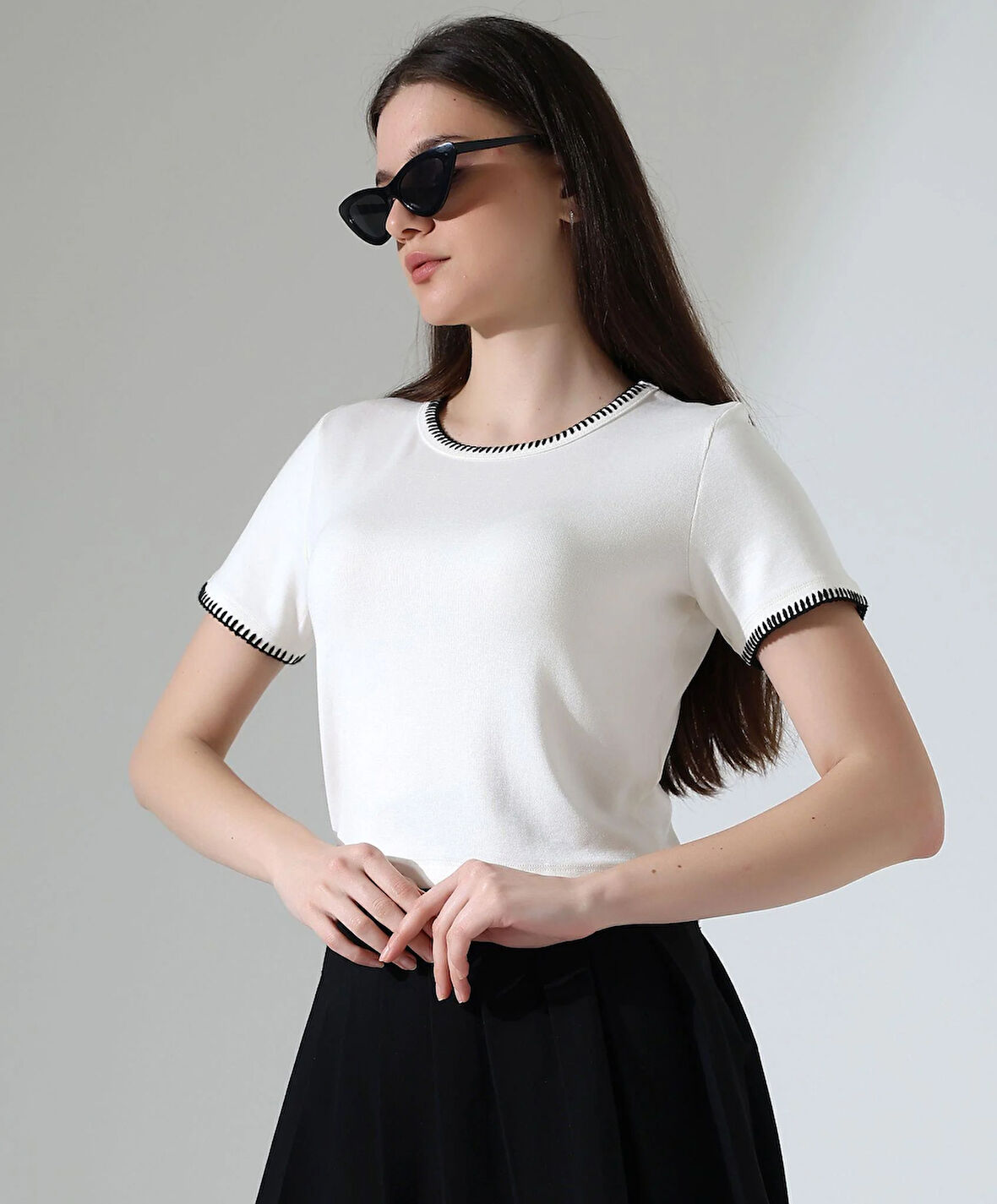 Kol Yaka El işi Çoban Dikiş detaylı Kadın Bluz T-shirt