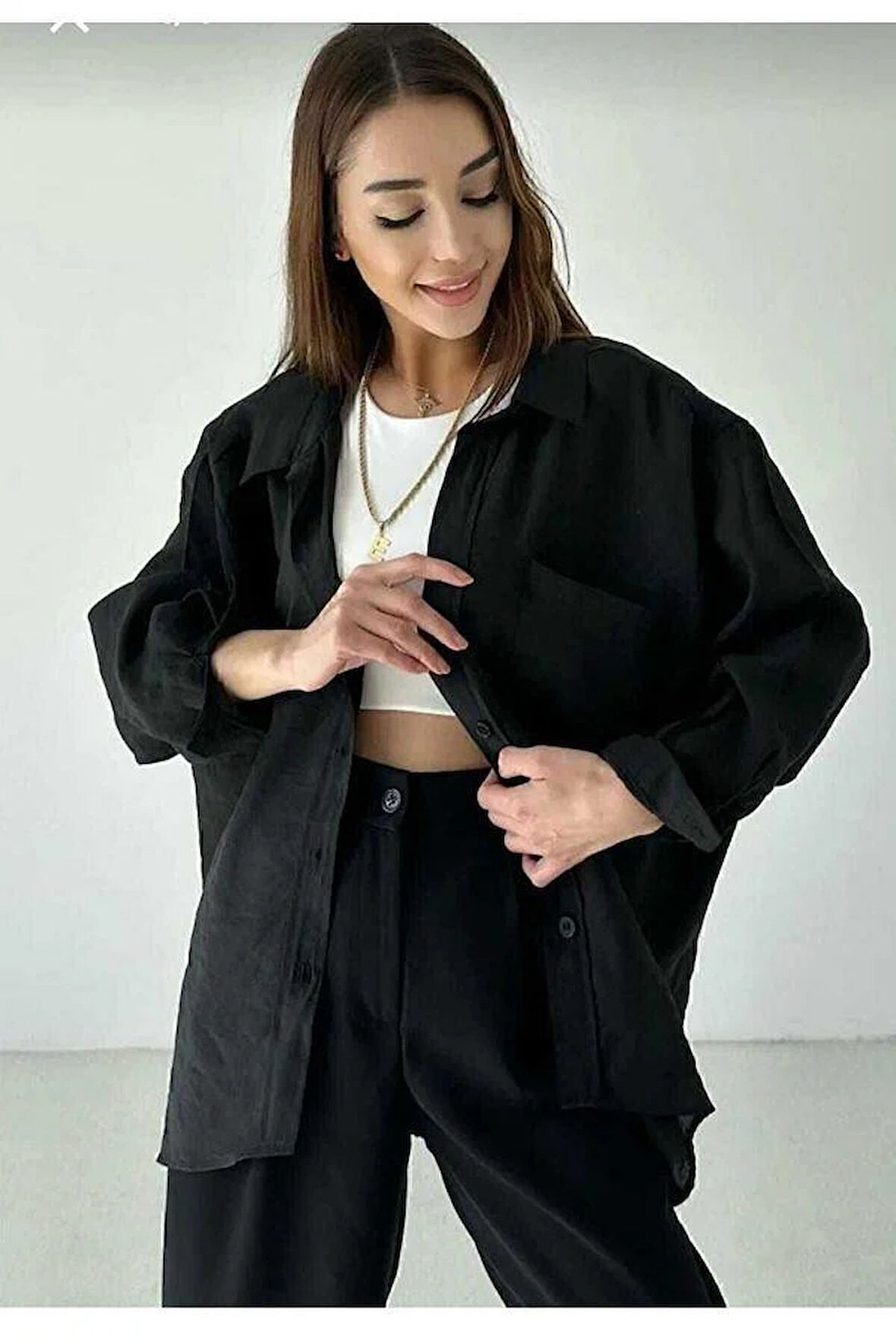  Yeni Sezon Kadın Düşük Omuz Oversize Rahat Kalıp Gömlek