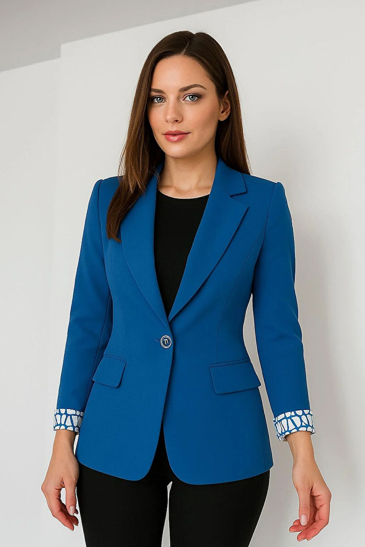 Kadın Astarlı Kol Detaylı Düğmeli Büyük ve Normal Beden Blazer Ceket -C409