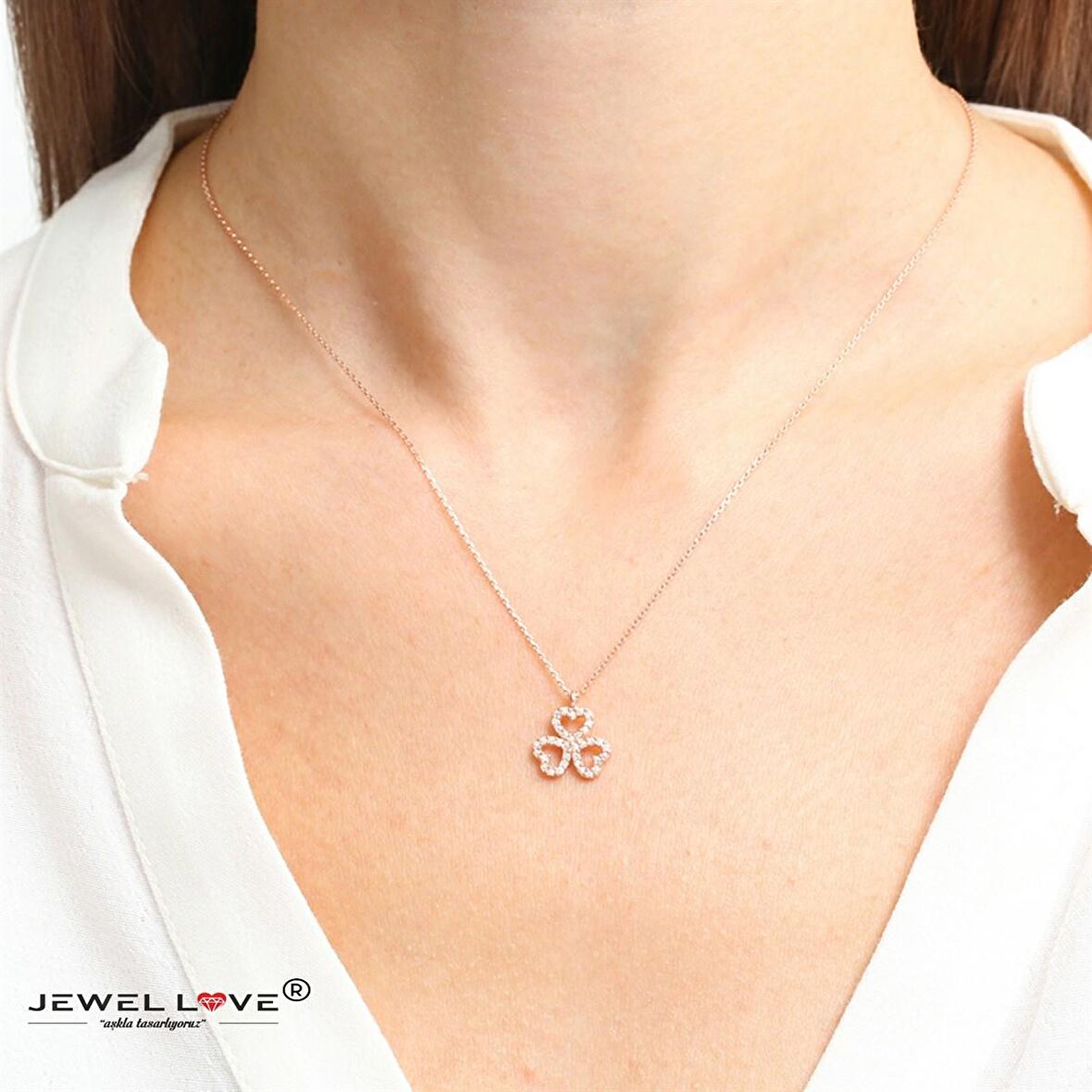 PIRLANTA MONTÜR TASARIM ÜÇLÜ KALP ROSE GOLD GÜMÜŞ KOLYE