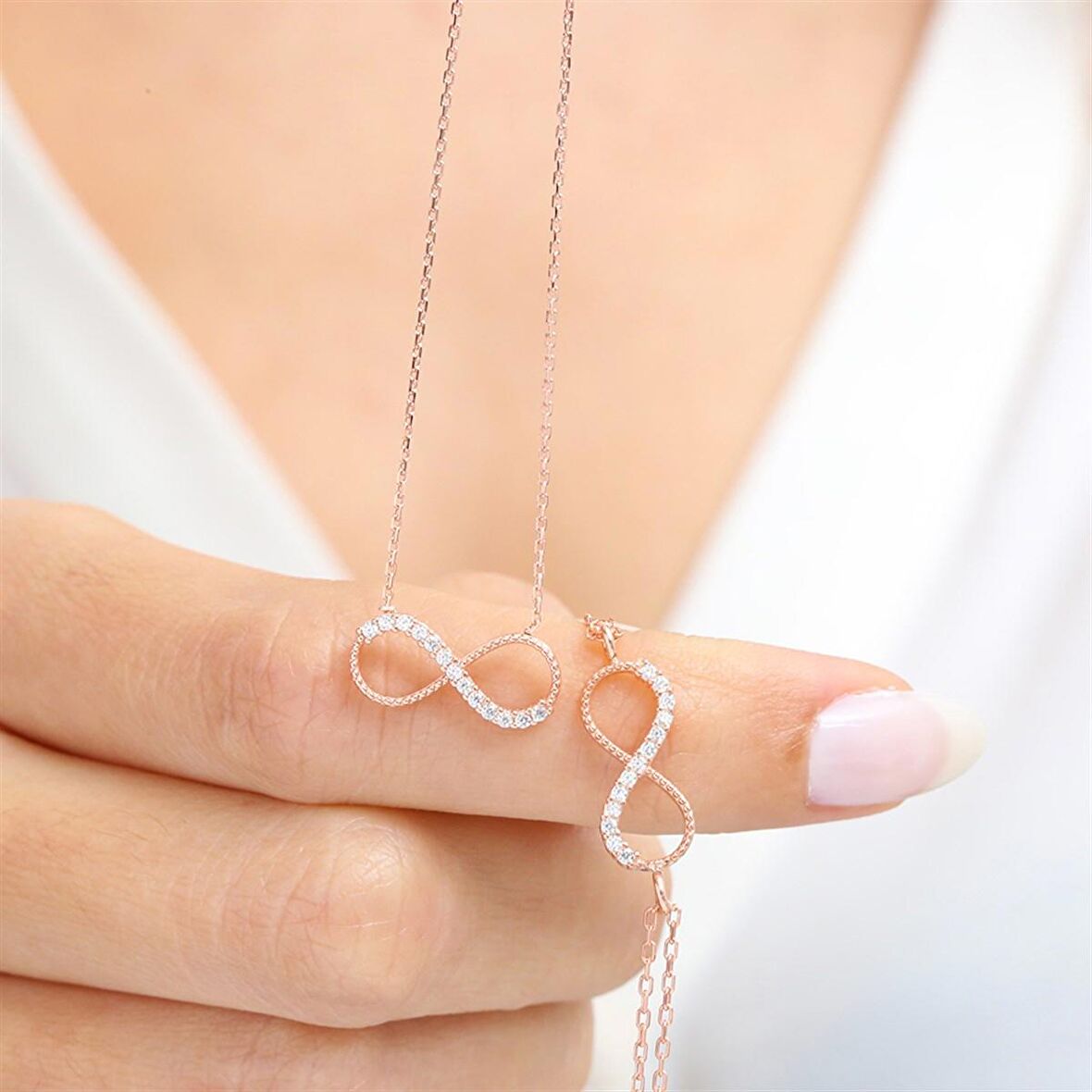 PIRLANTA MONTÜR TASARIM ROSE GOLD SONSUZLUK GÜMÜŞ KOLYE