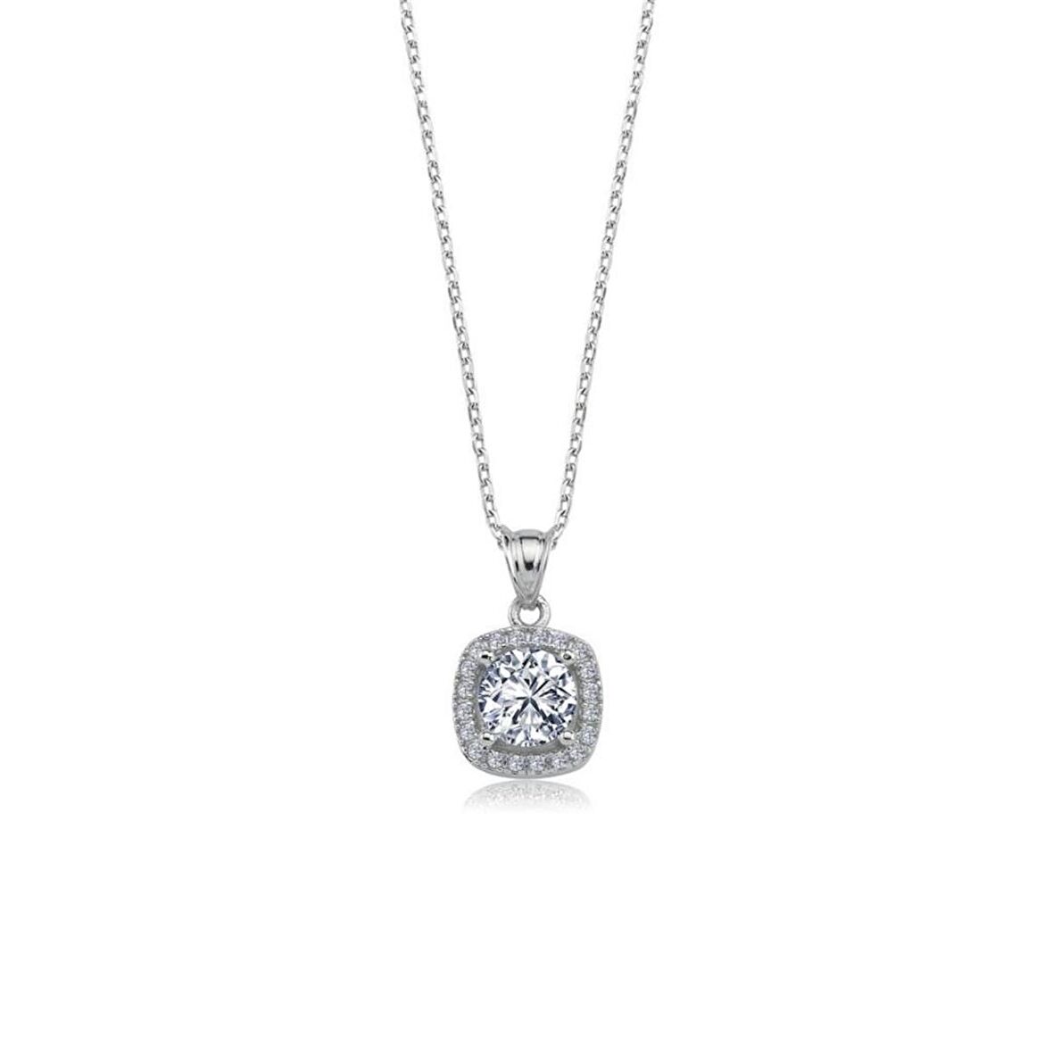 Swarovski Pırlanta Montür Tasarım 1.5 Karat Kare Gümüş Kolye