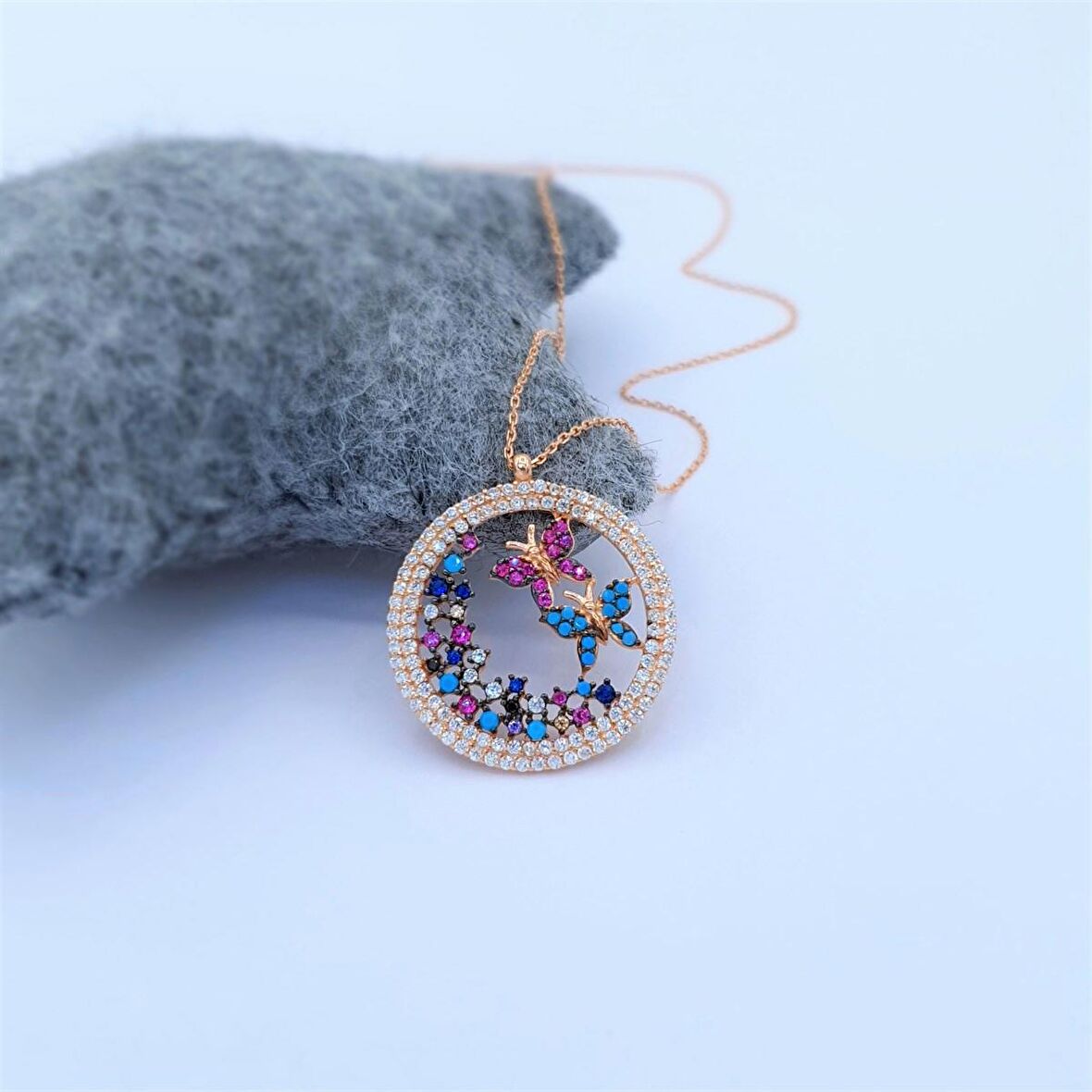 AŞK KELEBEKLERİ ROSE GOLD GÜMÜŞ KOLYE