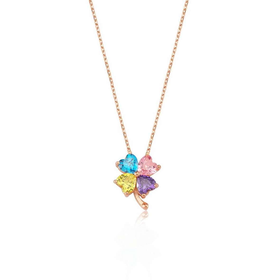 MİX TAŞLI ROSE GOLD YONCA GÜMÜŞ KOLYE