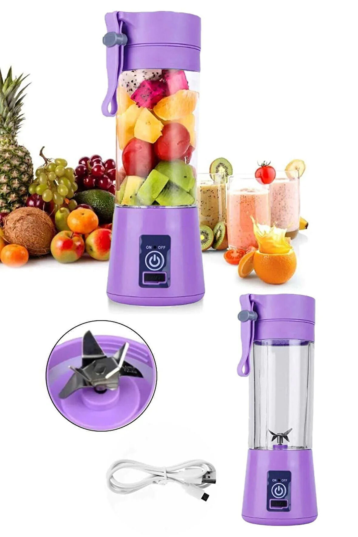 Portatif Taşınabilir El Blender 380 Ml Usb Şarjlı