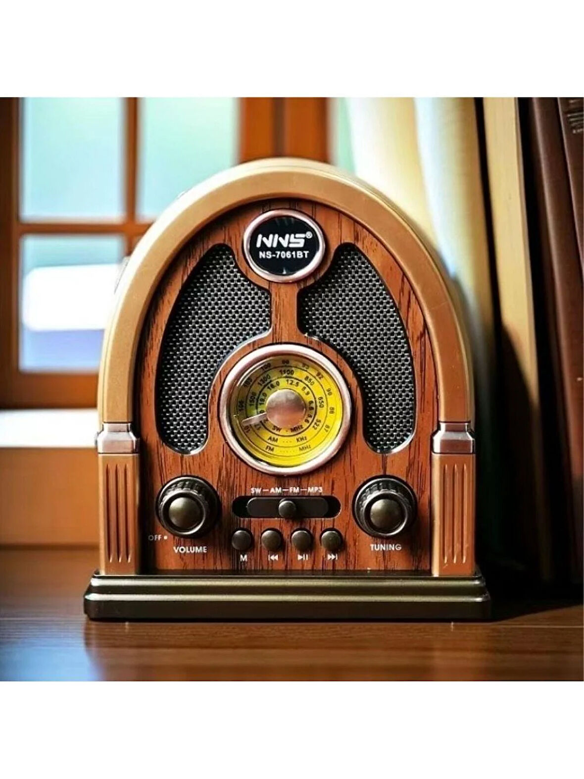 NS-7061 Retro Ahşap Tasarım Bluetooth Hoparlörlü Radyo – Fm/am Destekli, Şarjlı ve Taşınabiliri Rady