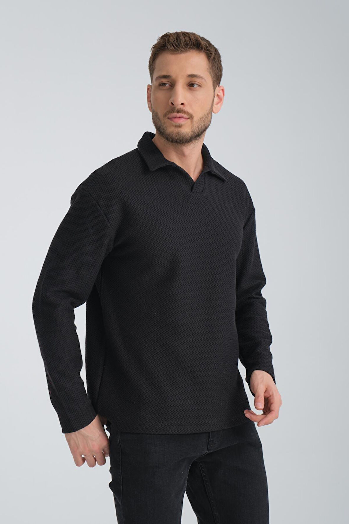 %100 Pamuklu Erkek Gömlek Yaka Sweatshirt