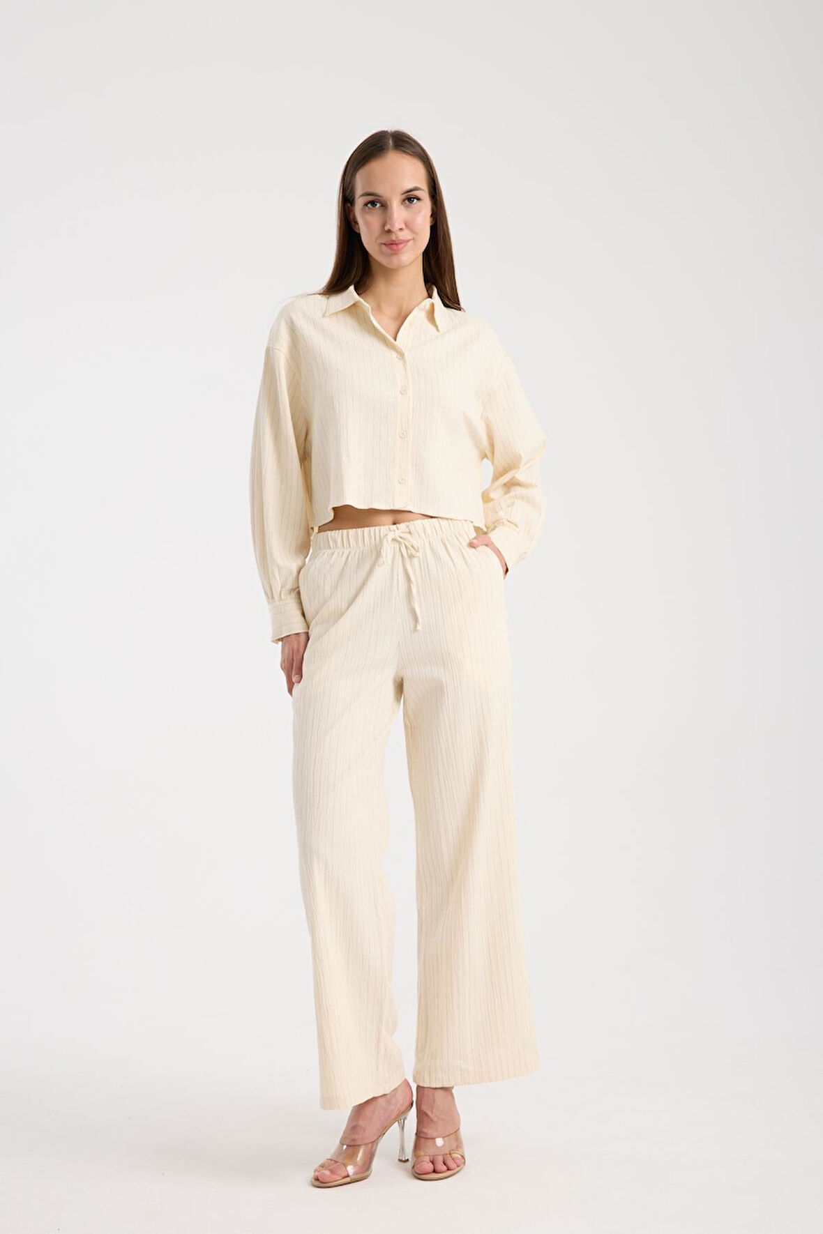 %100 Pamuk Kadın Gömlek Ve Pantolon Takımı - Rahat Kesim Yazlık Kombin