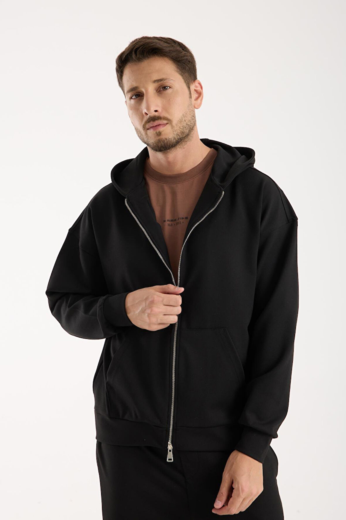 Erkek %100 Pamuk Fermuarlı Kapüşonlu Sweatshirt - Basic Rahat Hoodie