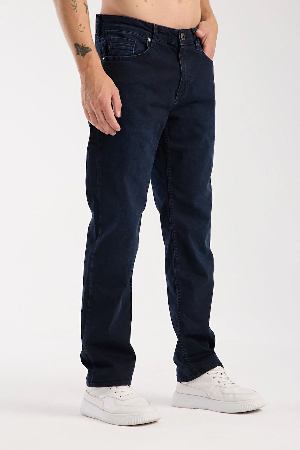 Erkek Regular Kesim Jean Pantolon %98 Pamuk %2 Elastan Koyu Denim Kot