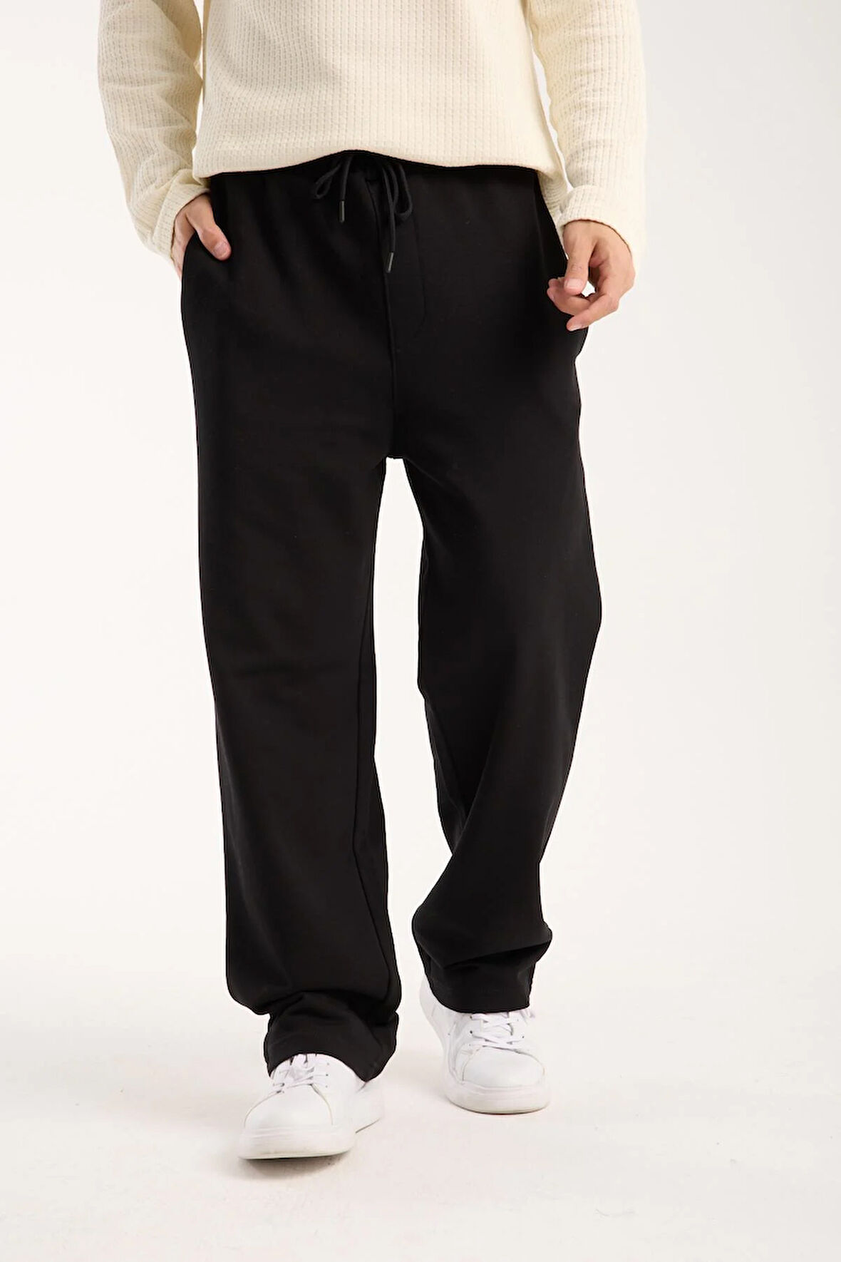 %100 Pamuk Rahat Kesim Bağcıklı Bel Baggy Pantolon