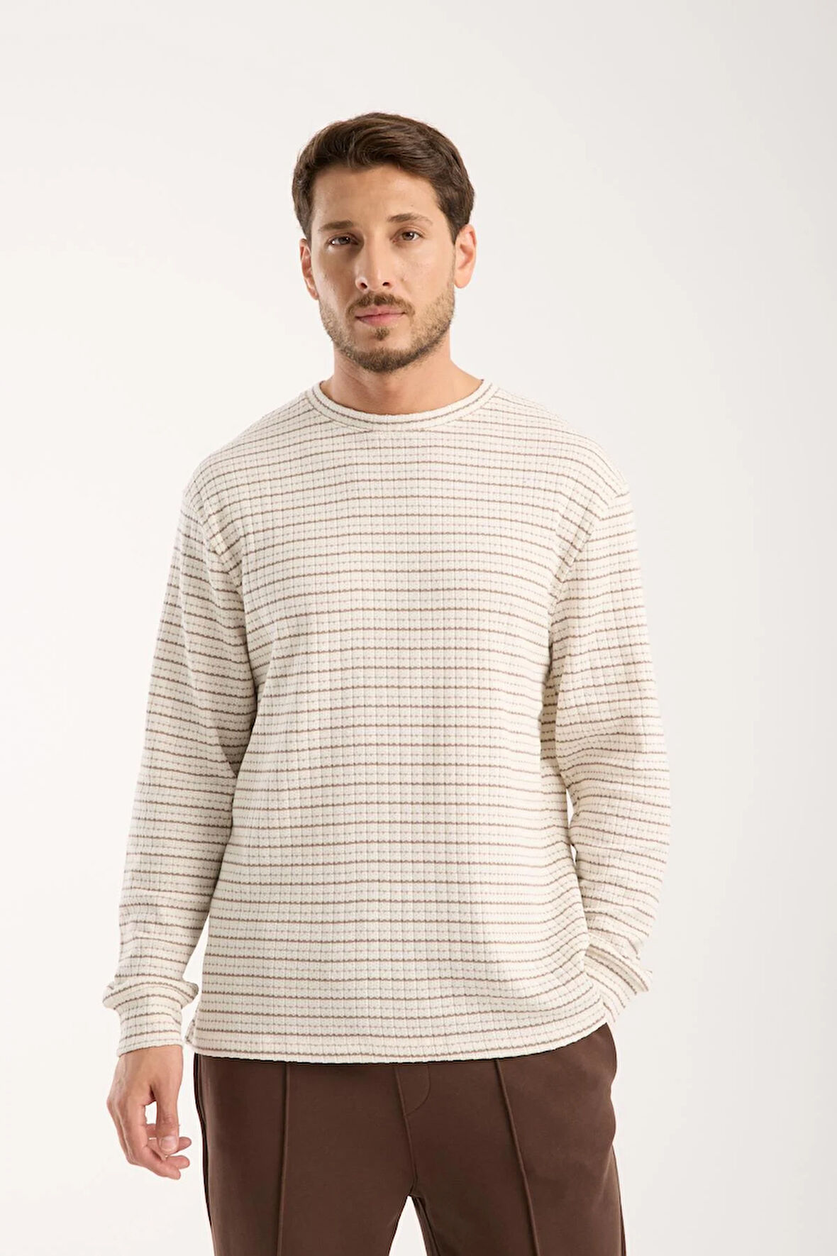 Pamuklu Erkek Oversize Triko Sweatshirt | Uzun Kollu, Bisiklet Yaka, Günlük Rahat Model