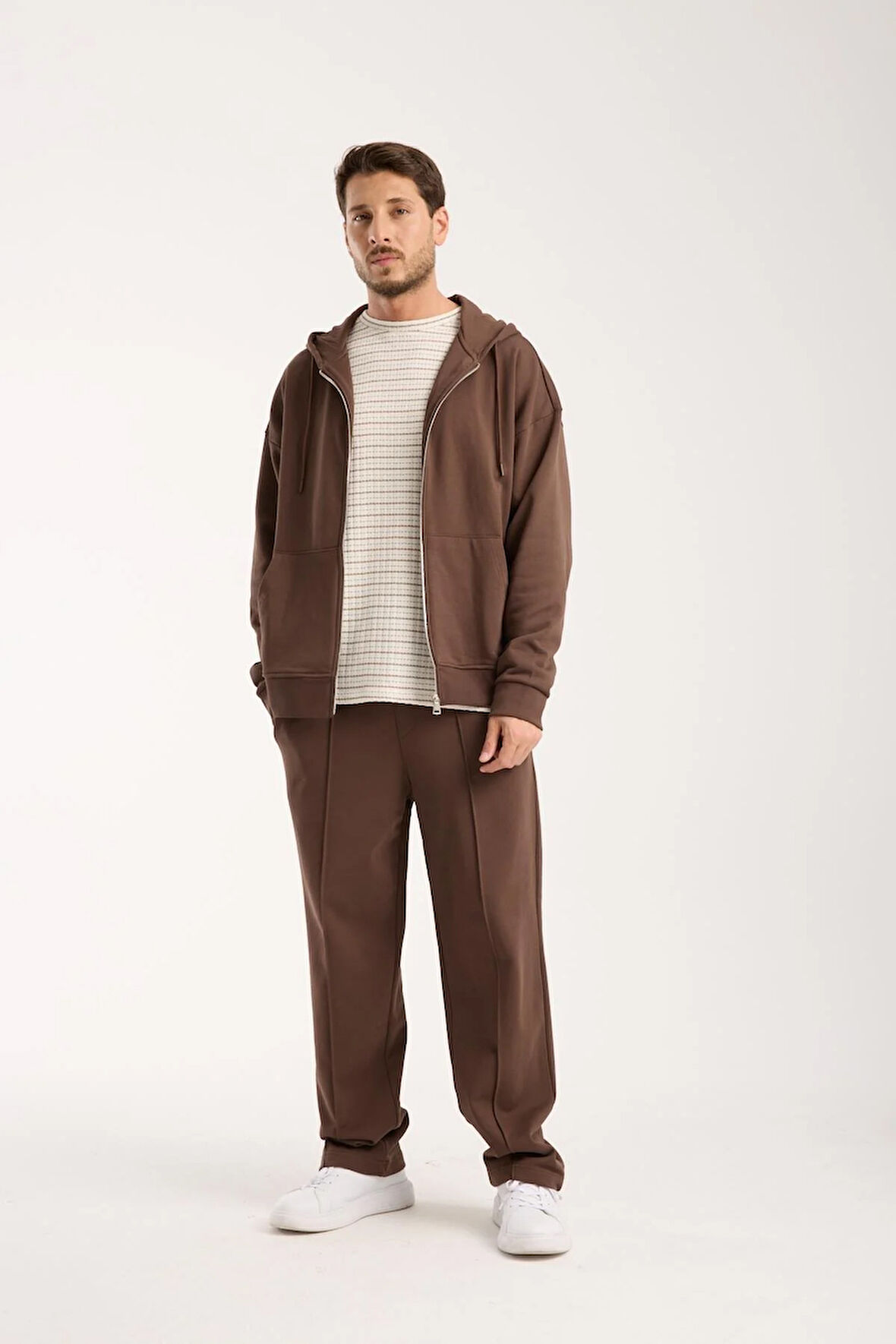 %100 Pamuk Erkek Oversize Kapüşonlu Sweatshirt ve Eşofman Altı (Takım)