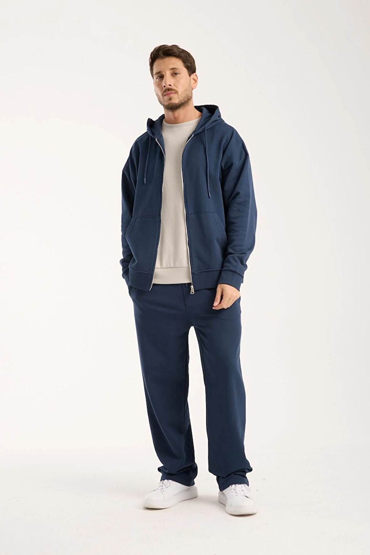 %100 Pamuk Erkek Oversize Kapüşonlu Sweatshirt ve Eşofman Altı (Takım)