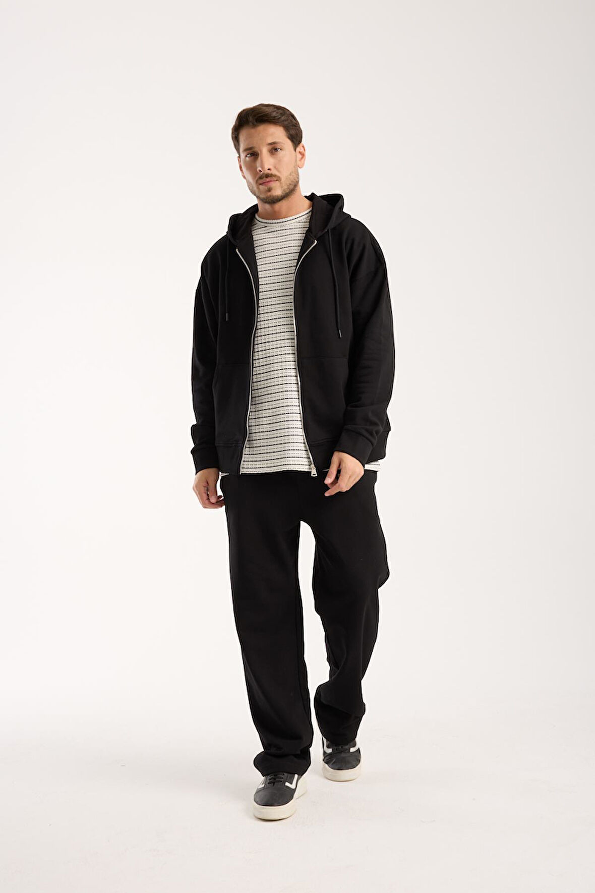 %100 Pamuk Erkek Oversize Kapüşonlu Sweatshirt ve Eşofman Altı (Takım)
