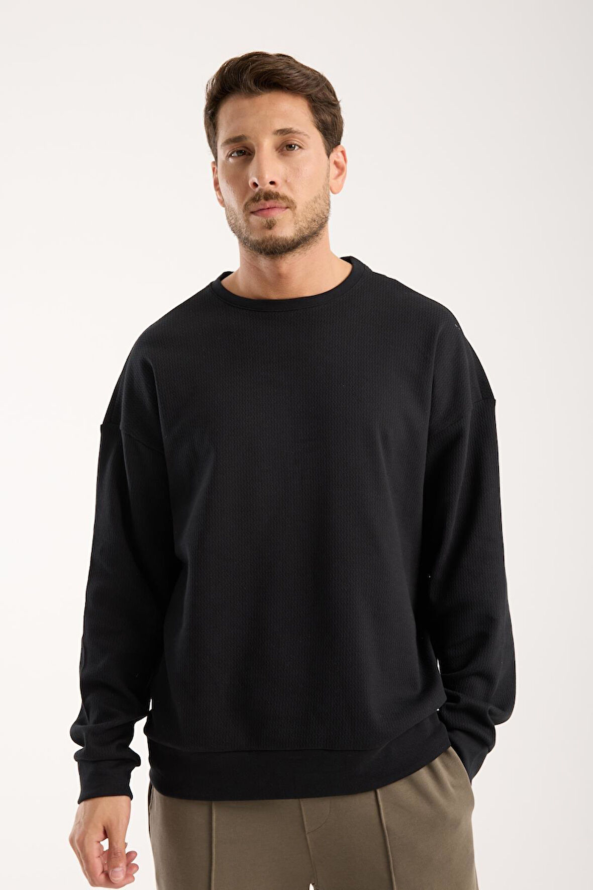 %100 Pamuk Erkek Oversize Sweatshirt  | Bisiklet Yaka, Günlük Basic