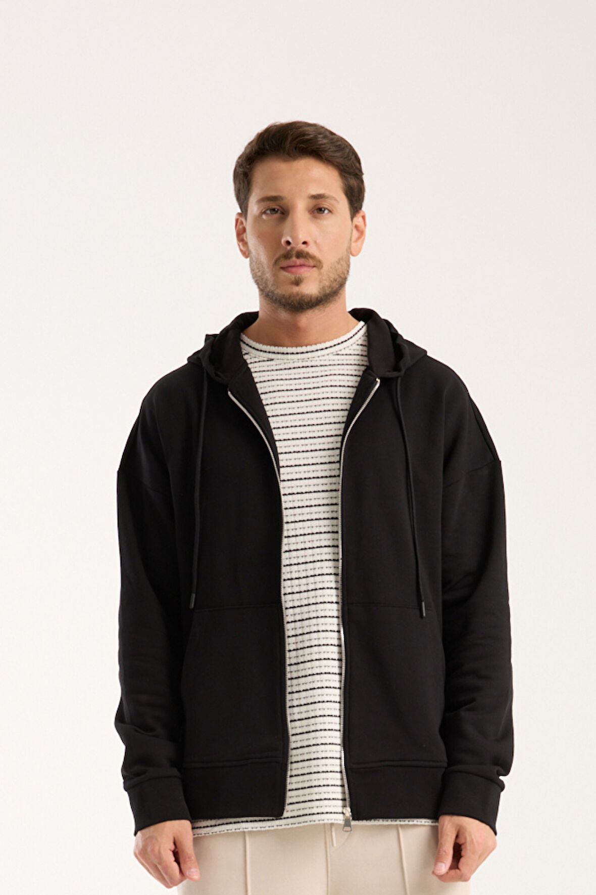 %100 Pamuk Erkek Oversize Fermuarlı Kapüşonlu Sweatshirt | Bol Kesim Hoodie