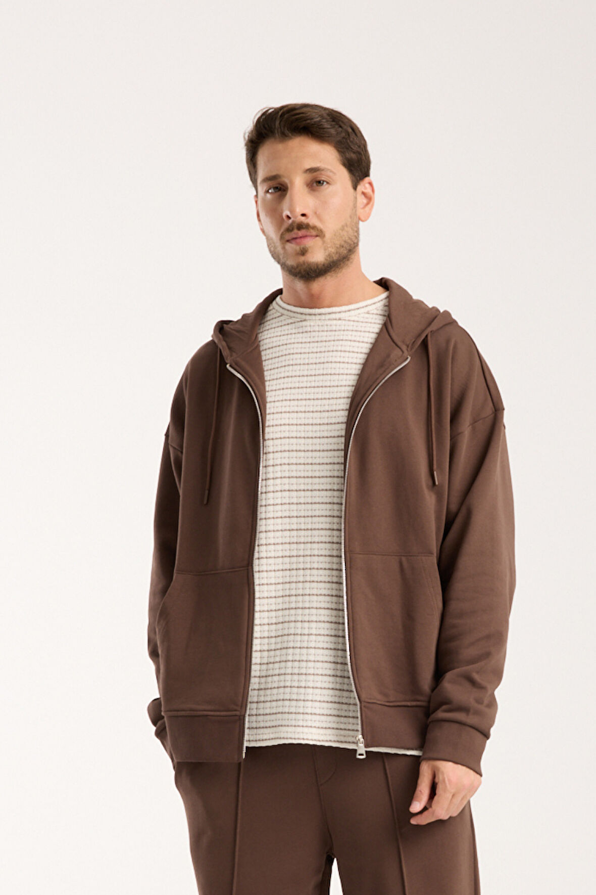 %100 Pamuk Erkek Oversize Fermuarlı Kapüşonlu Sweatshirt | Bol Kesim Hoodie
