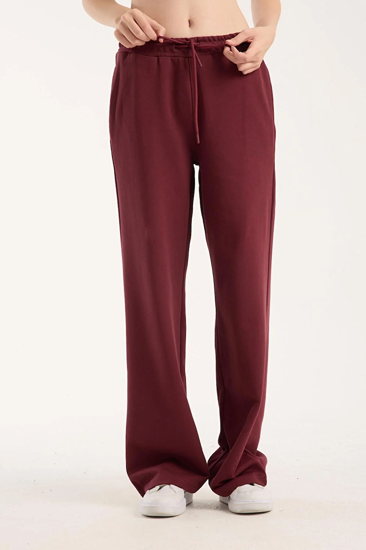 %100 Pamuk Geniş Paça Bağcıklı Kadın Pantolon/Eşofman Altı