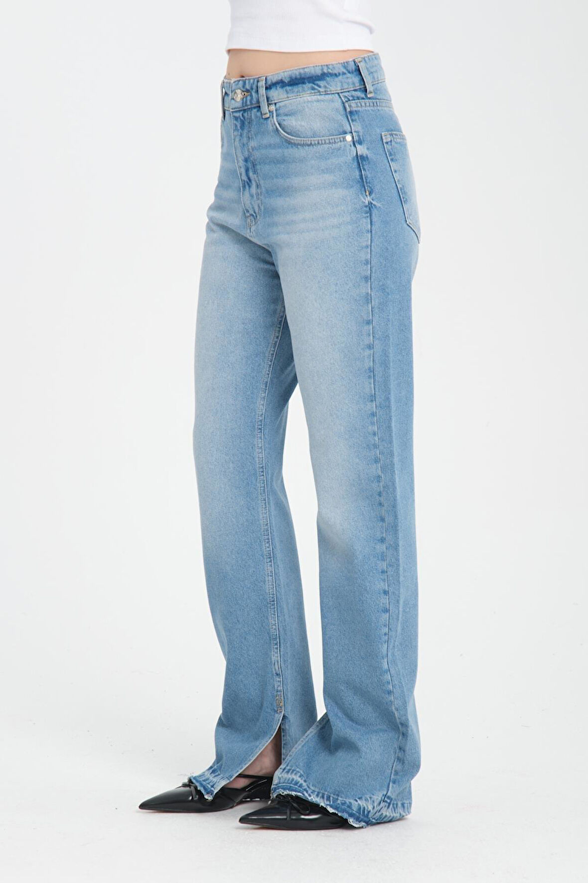 %100 Pamuk, Yüksek Bel Wide Leg Jeans