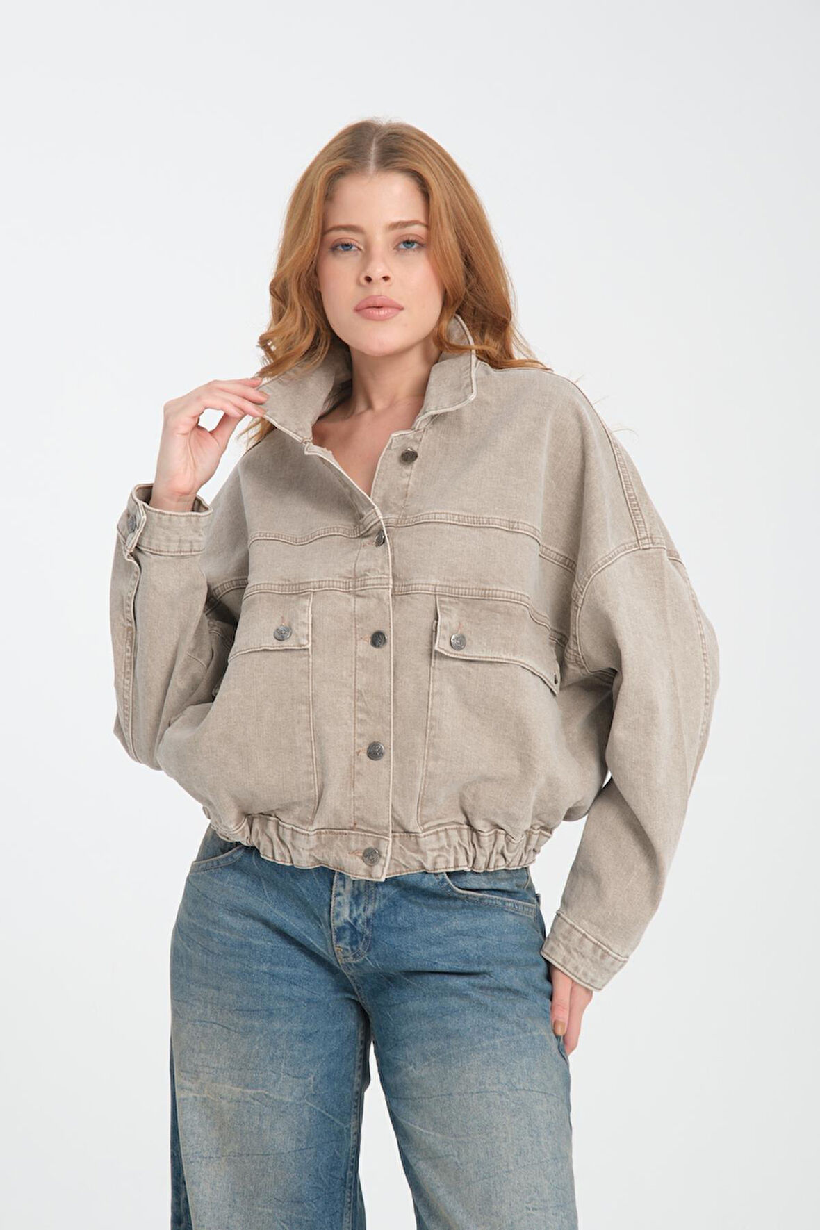 %100 Pamuk Kadın Kot Ceket - Cepli ve Şık Tasarım