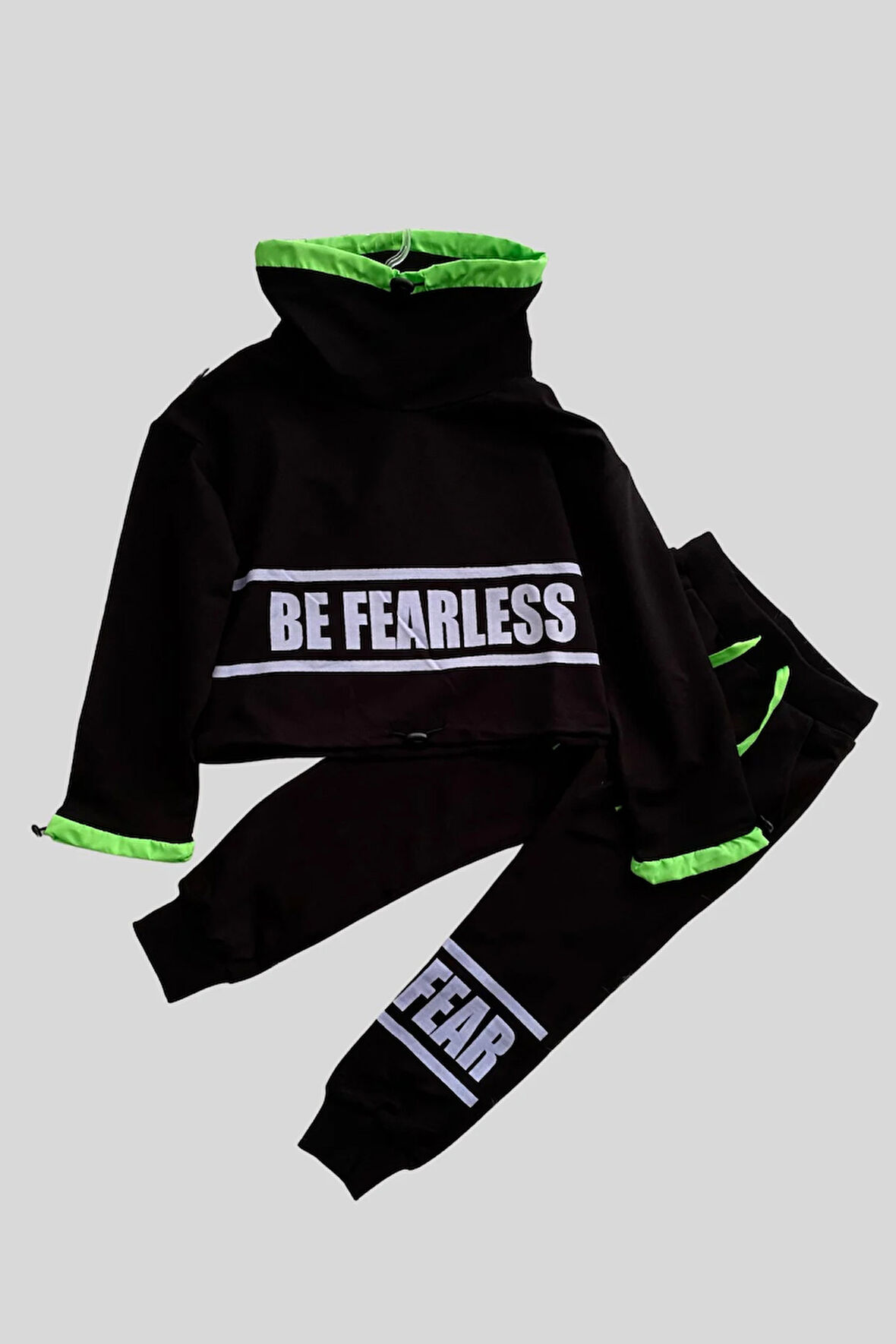Be Fearless Balıkçı Yaka Neon Detay Kız Çocuk Eşofman Takım Siyah