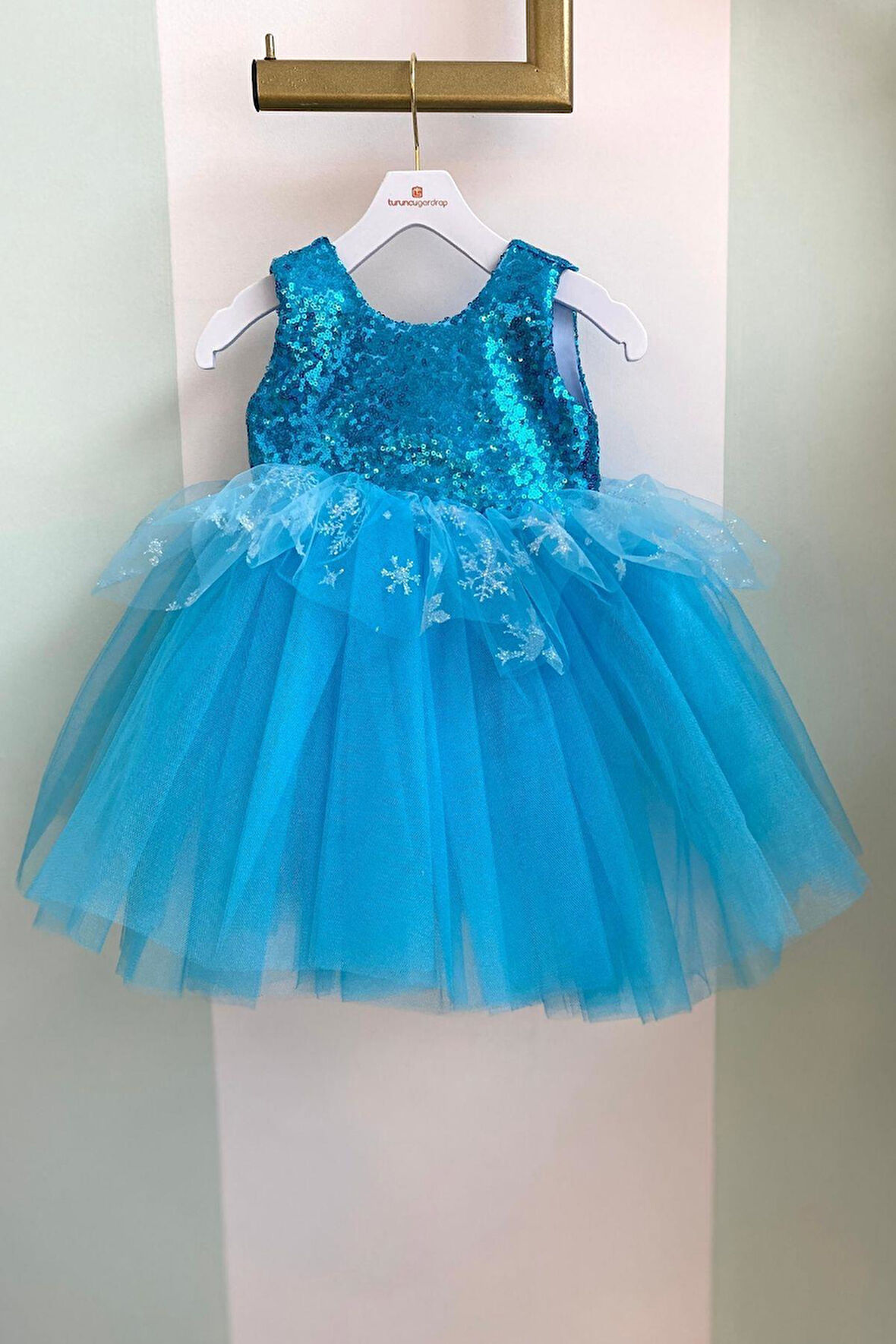 Üst Payetli Bebek Elsa Elbise Hotcouture Mavi