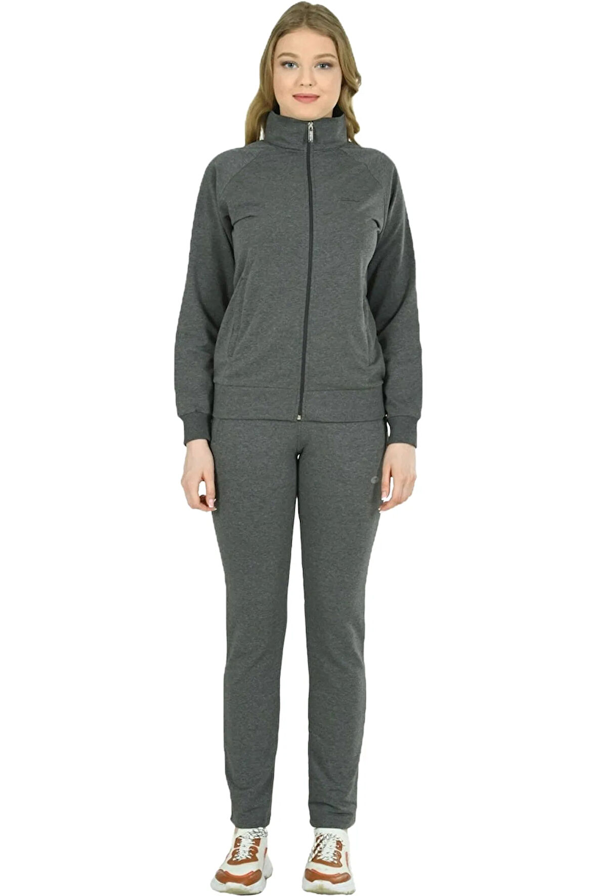 Kadın Büyük Beden Pamuklu Eşofman Takımı 201836 Antrasit Melanj