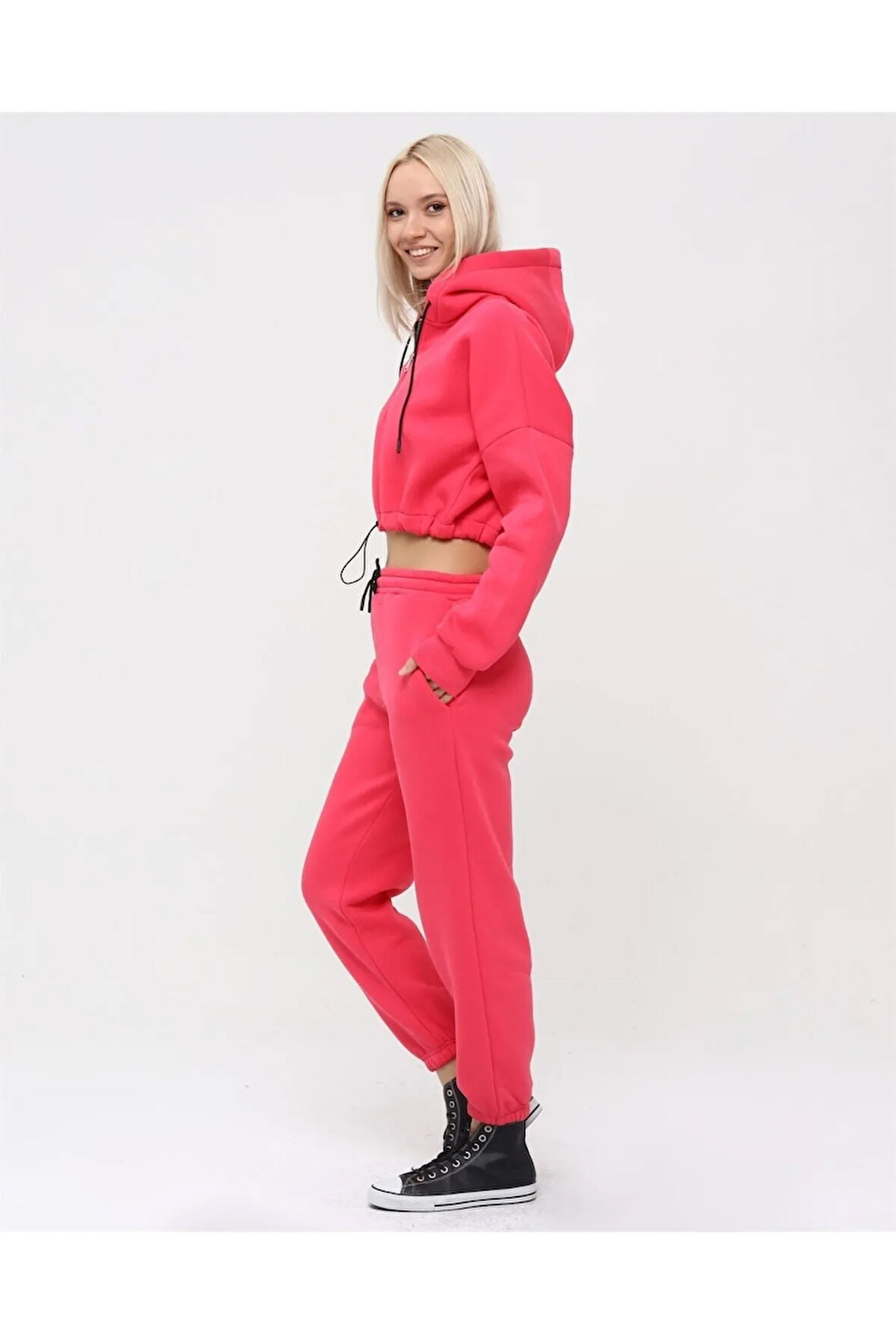 Yarım Fermuarlı Kapüşonlu Crop Sweatshirt 5502f