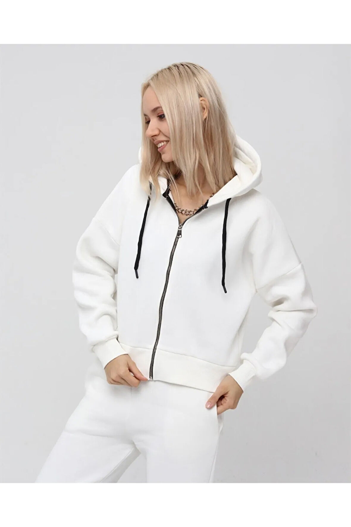Kadın Tam Fermuarlı Crop Sweatshirt 5503b