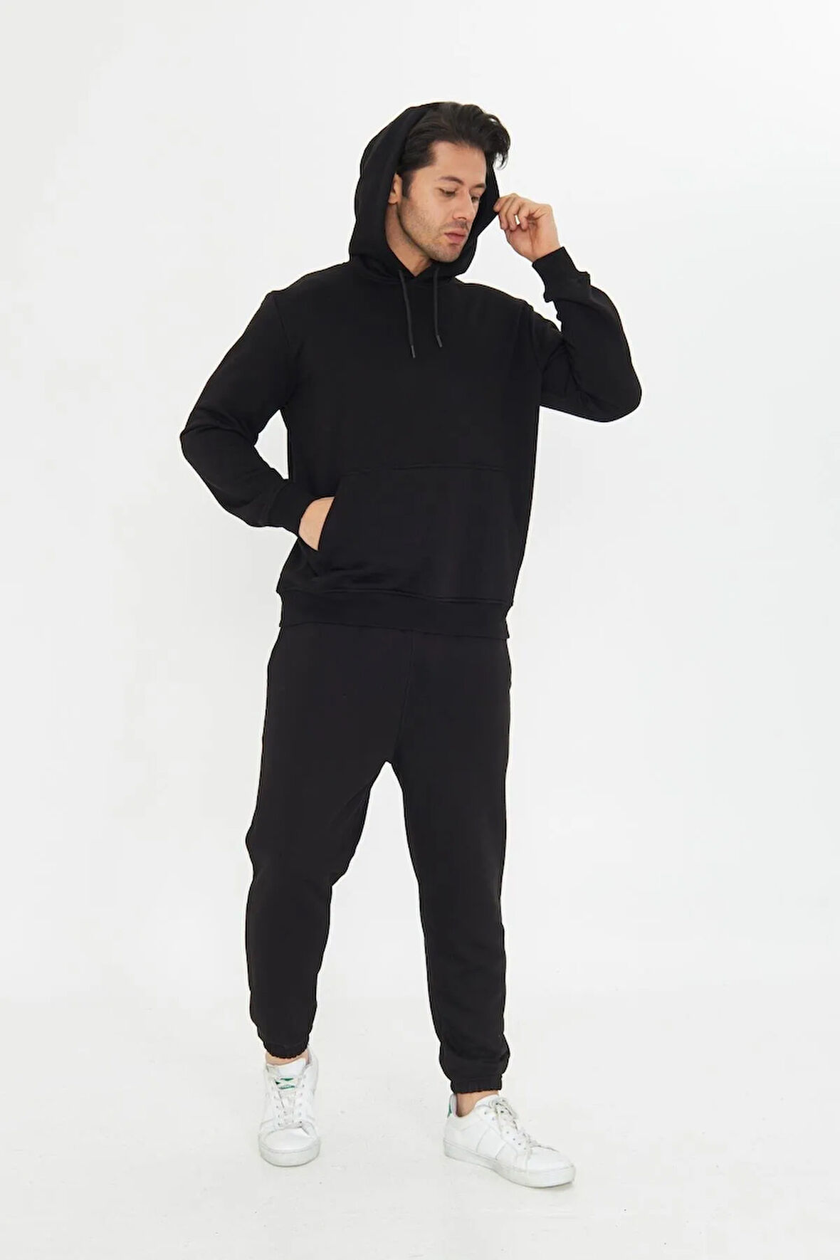 Şardonsuz 3 iplik Pamuklu Basic Kapüşonlu Unisex Eşofman Takımı 5737