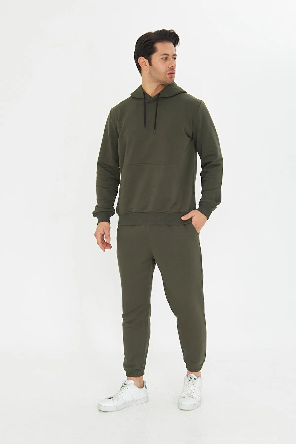 Şardonsuz 3 iplik Pamuklu Basic Kapüşonlu Unisex Eşofman Takımı 5737