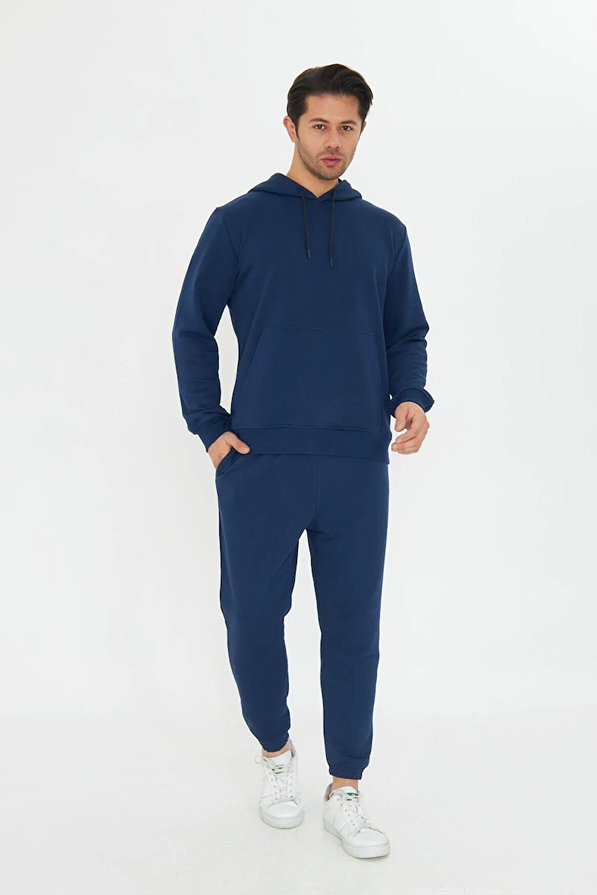 Şardonsuz 3 iplik Pamuklu Basic Kapüşonlu Unisex Eşofman Takımı 5737