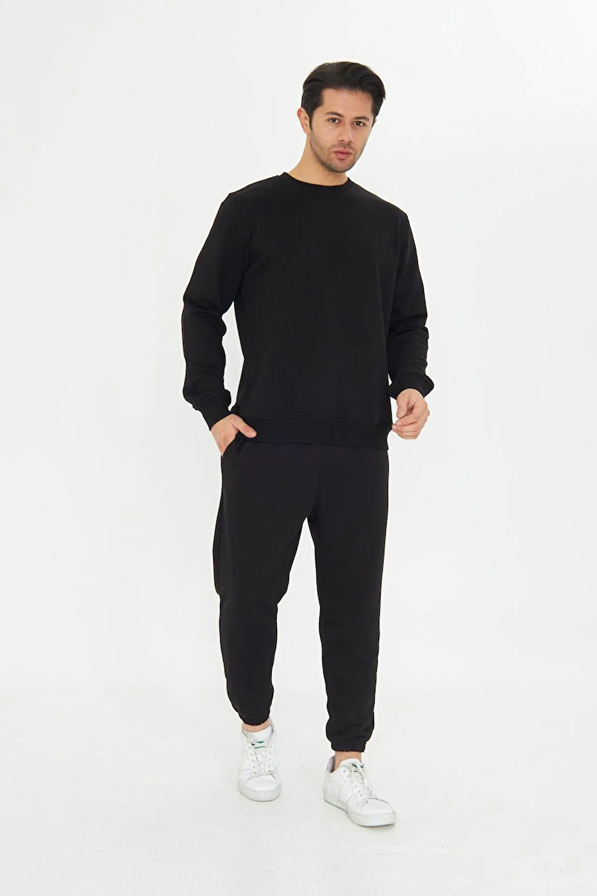 Şardonsuz 3 iplik Pamuklu Basic Bisiklet Yaka Unisex Eşofman Takımı 5738
