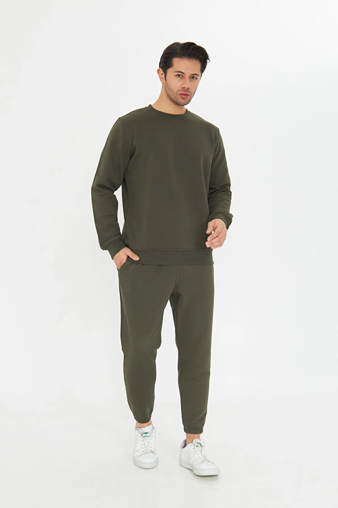 Şardonsuz 3 iplik Pamuklu Basic Bisiklet Yaka Unisex Eşofman Takımı 5738