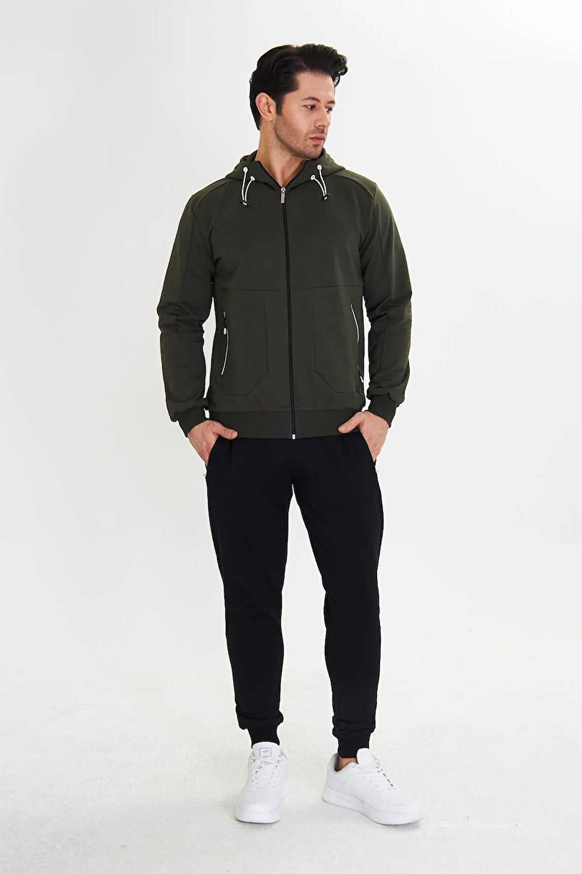 Pamuklu Kapüşonlu Erkek Eşofman Takımı Siyah 5746-S