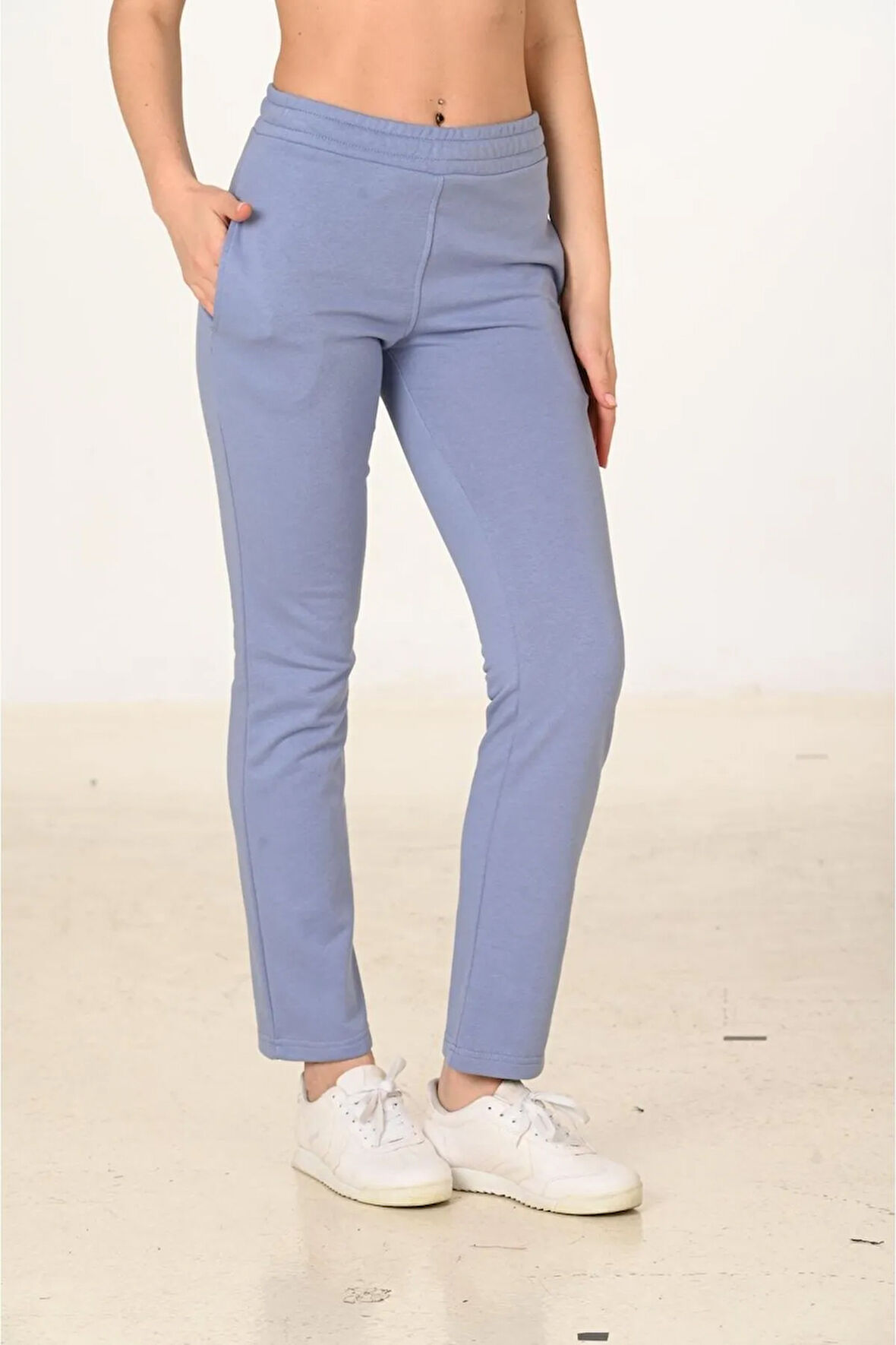 Kadın Pamuklu Slim Fit Eşofman Altı Turkuaz 5444-T