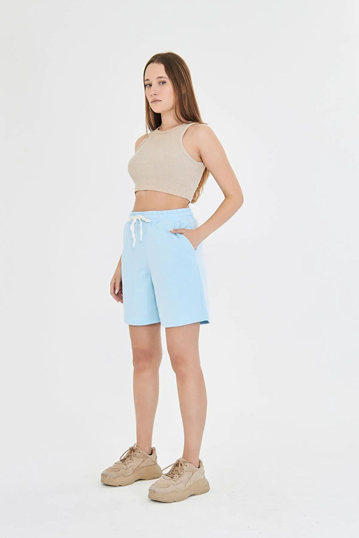 Kadın Pamuklu Şort Yeşil 7001-Y