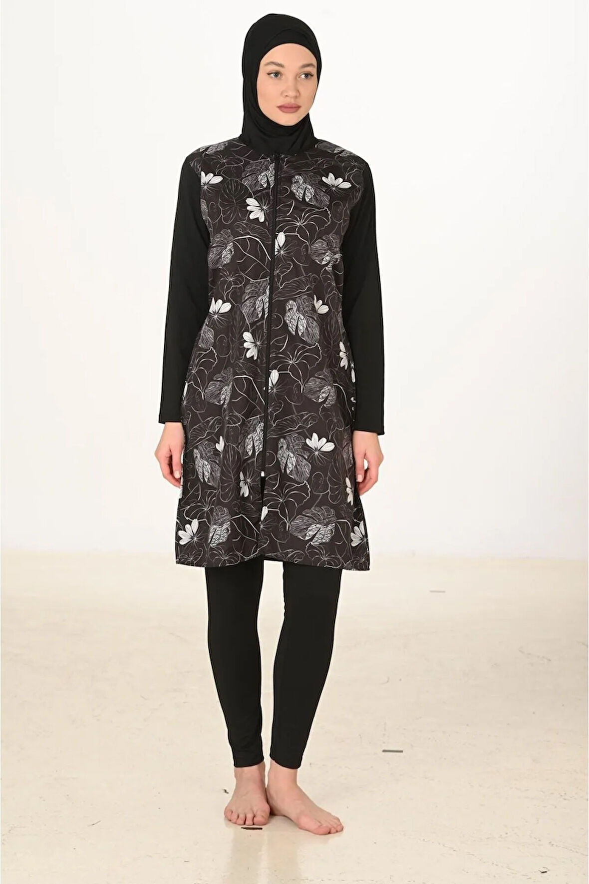 Tam Kapalı Desenli Paraşüt Kumaş Tesettür Mayo 3438